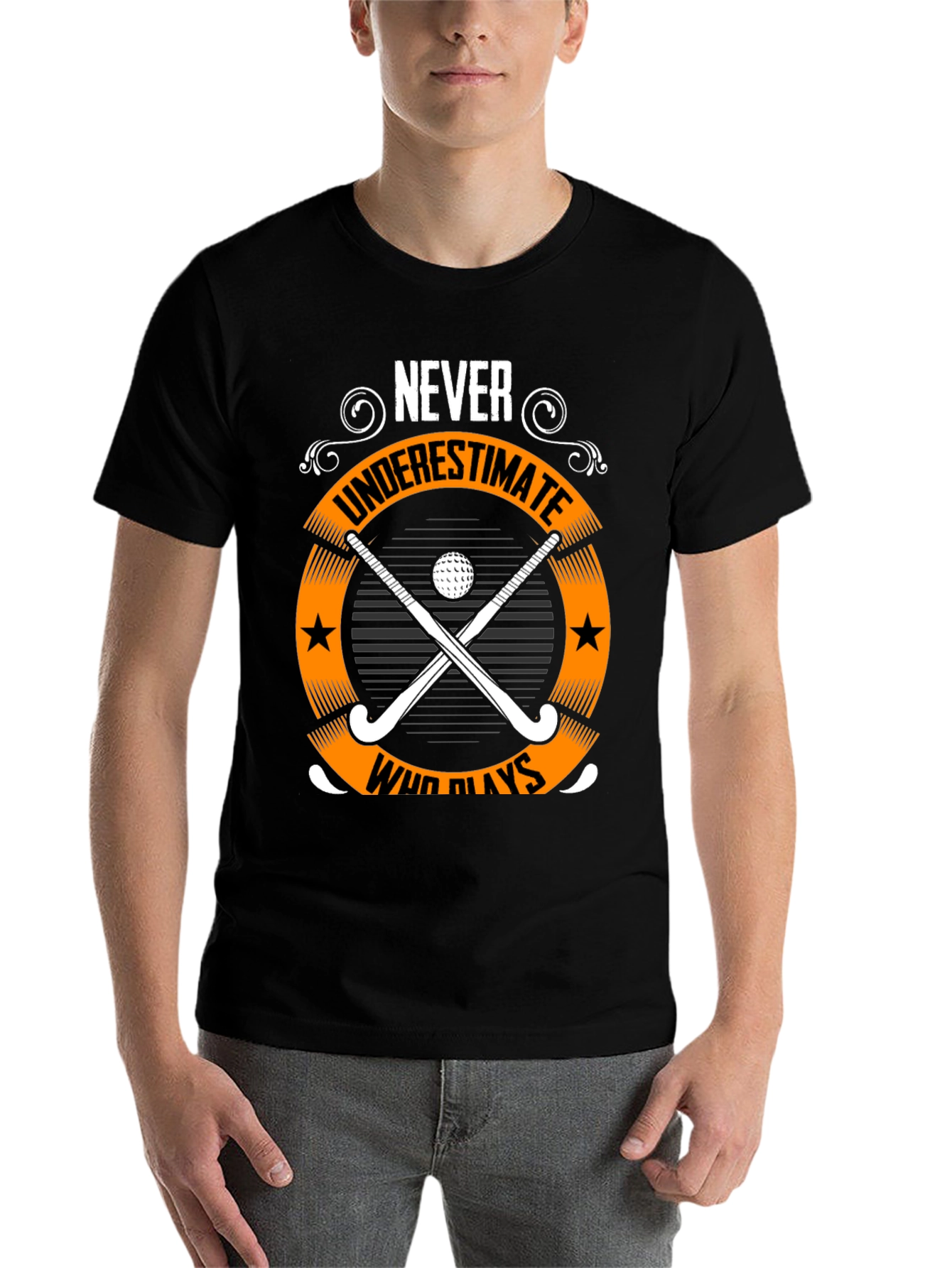 Black Never Underestimate Who Plays Hockey Graphic Tee view 7