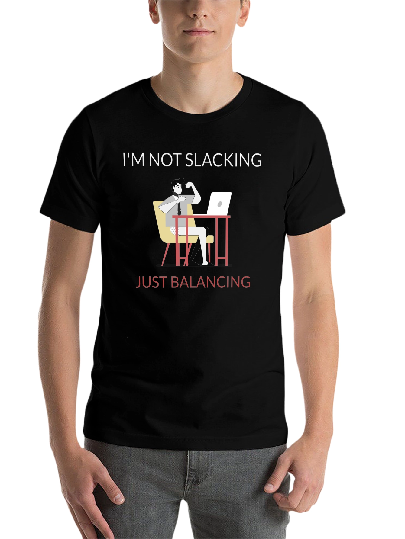 Black Funny Balancing Act T-Shirt: Work From Home Humor view 7