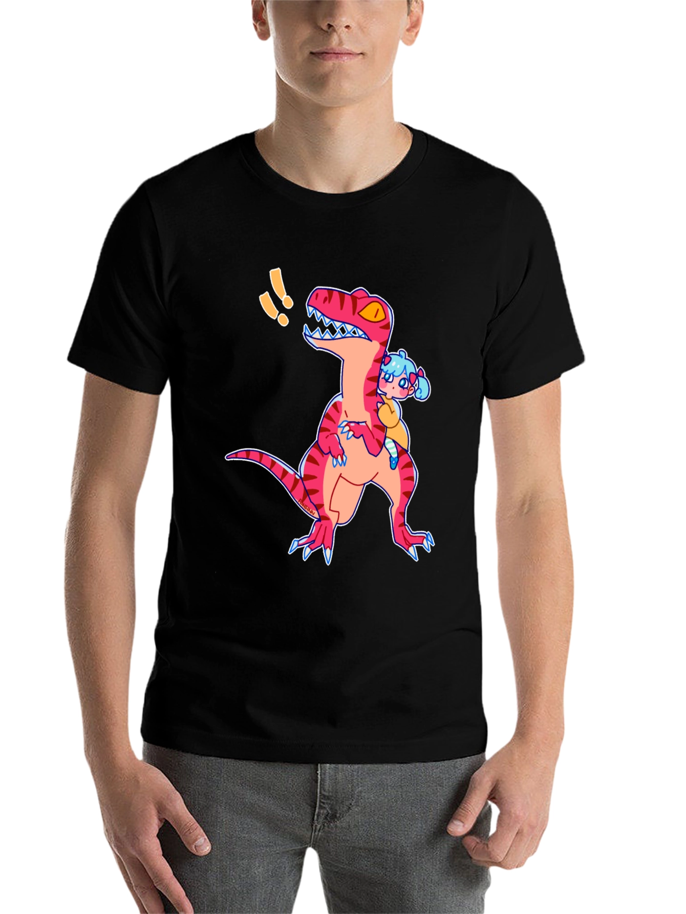 Black Dino & Girl Graphic Tee - Black view 7