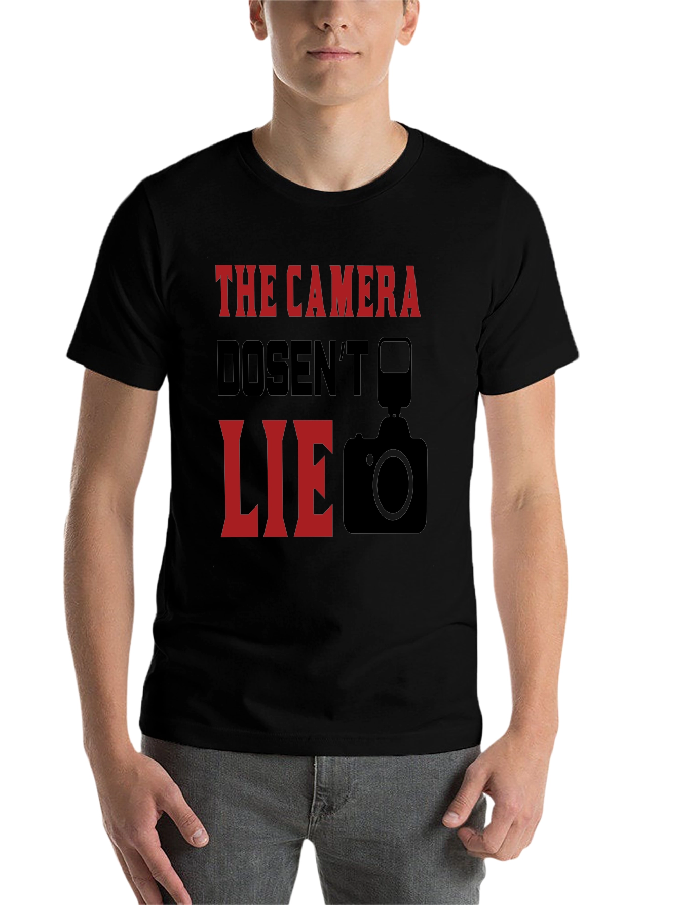 Black The Camera Doesn't Lie Graphic T-Shirt view 7