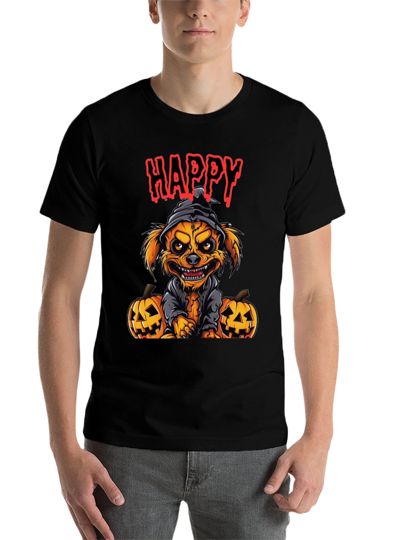 Black Happy Halloween Dog T-Shirt view 7