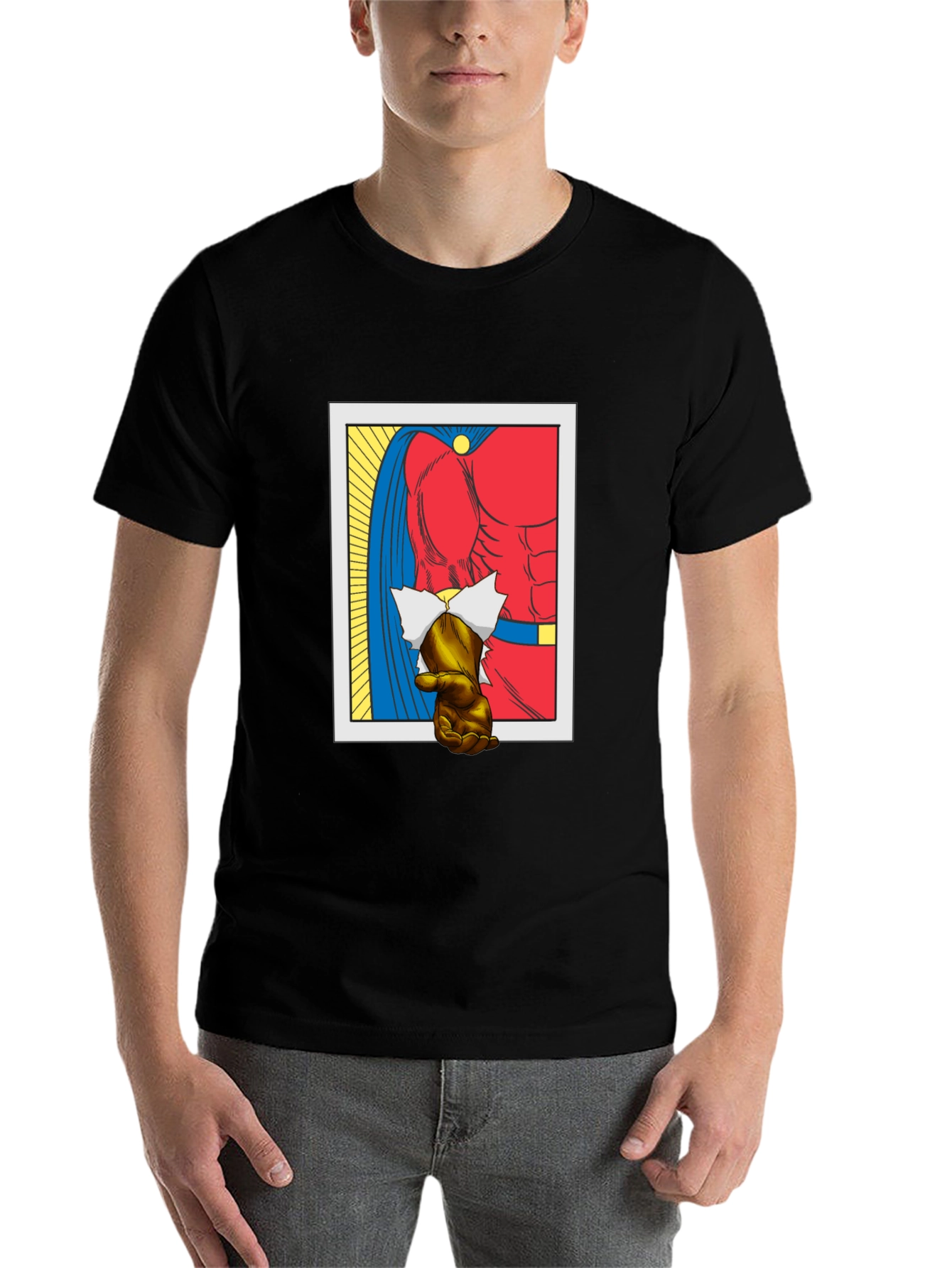 Black Superhero Chest Comic Graphic T-Shirt view 7