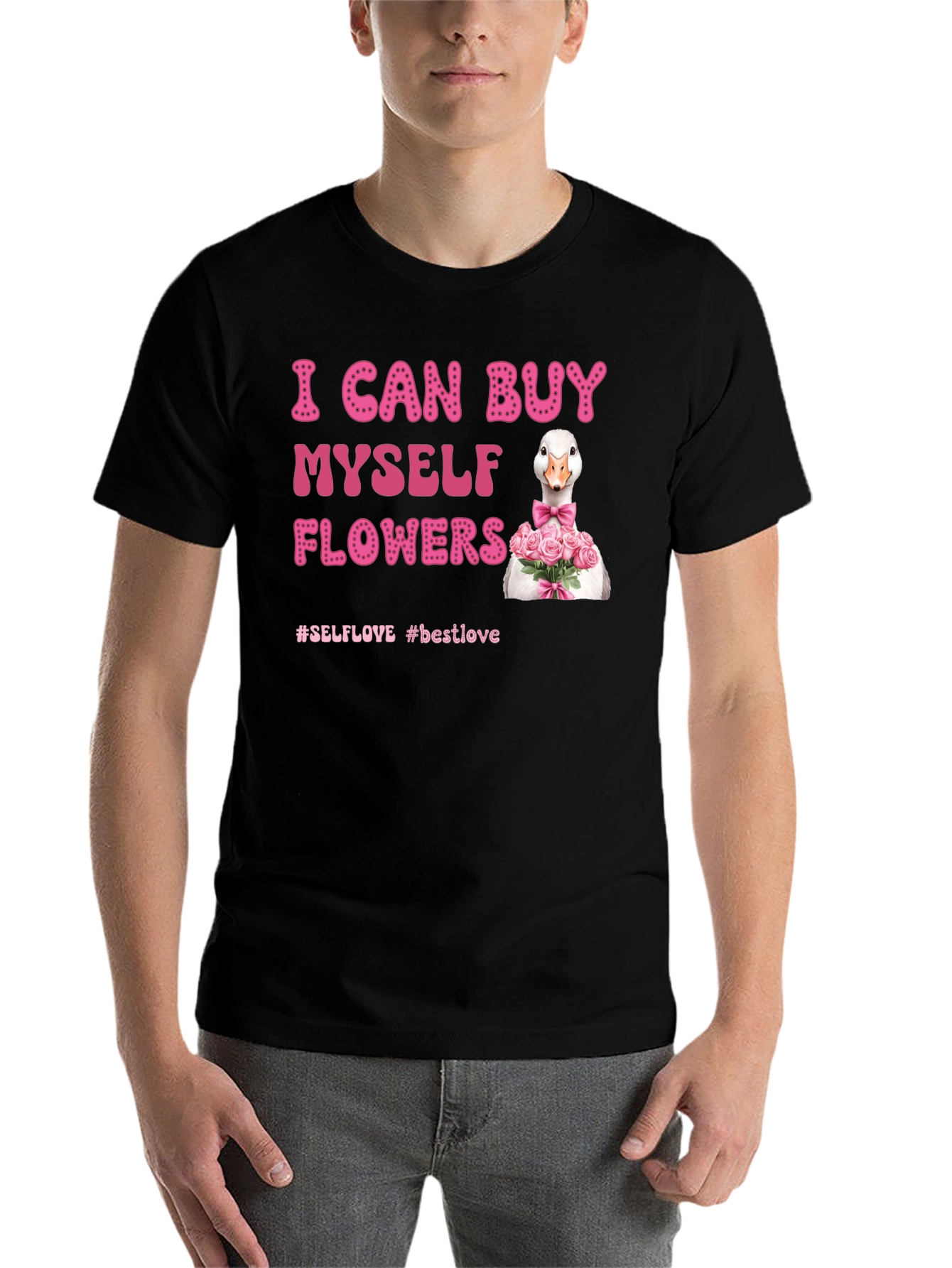 Black I Can Buy Myself Flowers Goose T-Shirt view 7