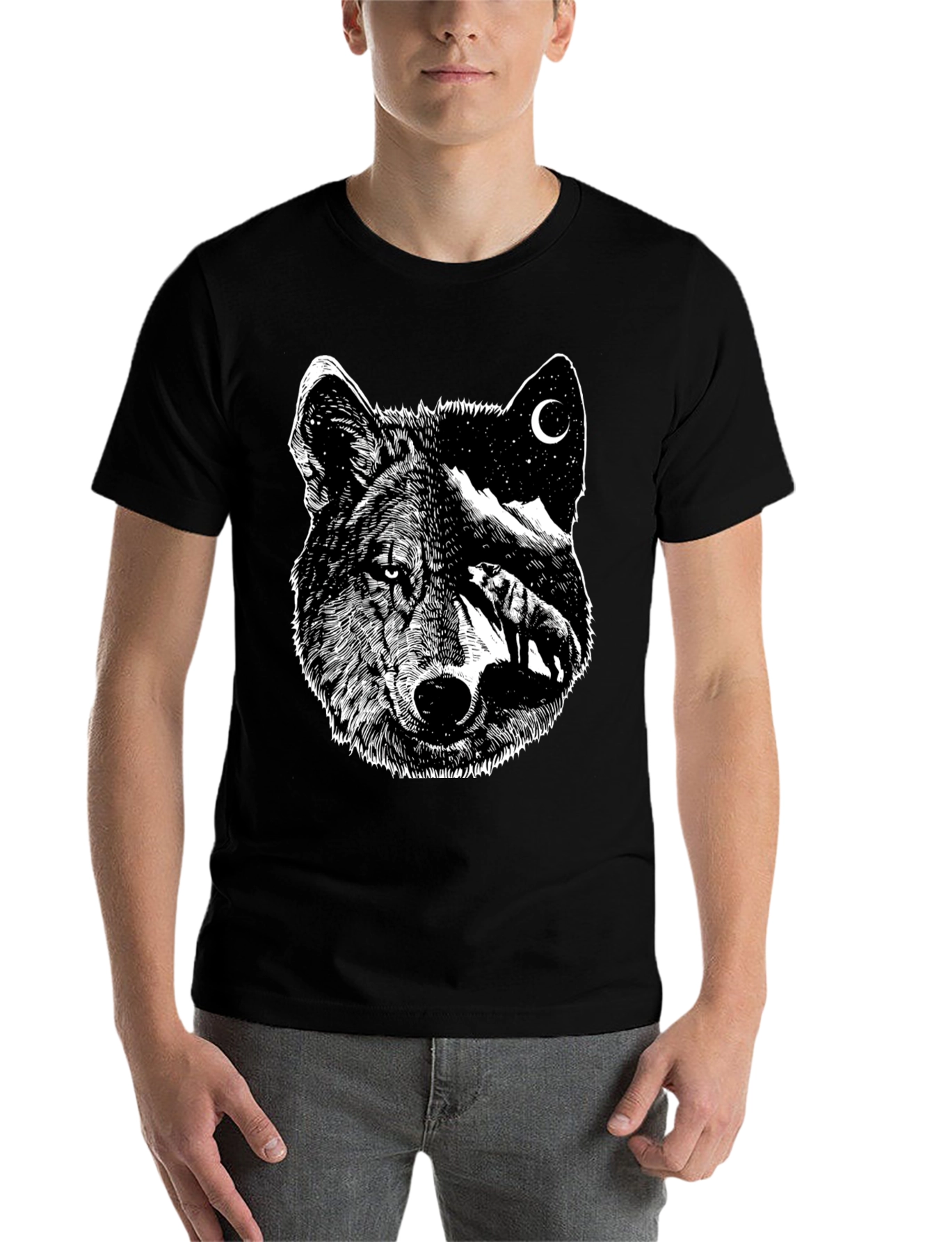 Black Wolf Moon Graphic Tee - Black view 7