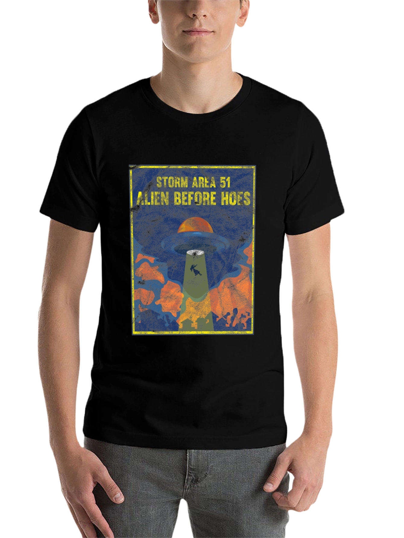 Black Storm Area 51 Alien Before Hoes Graphic T-Shirt view 7