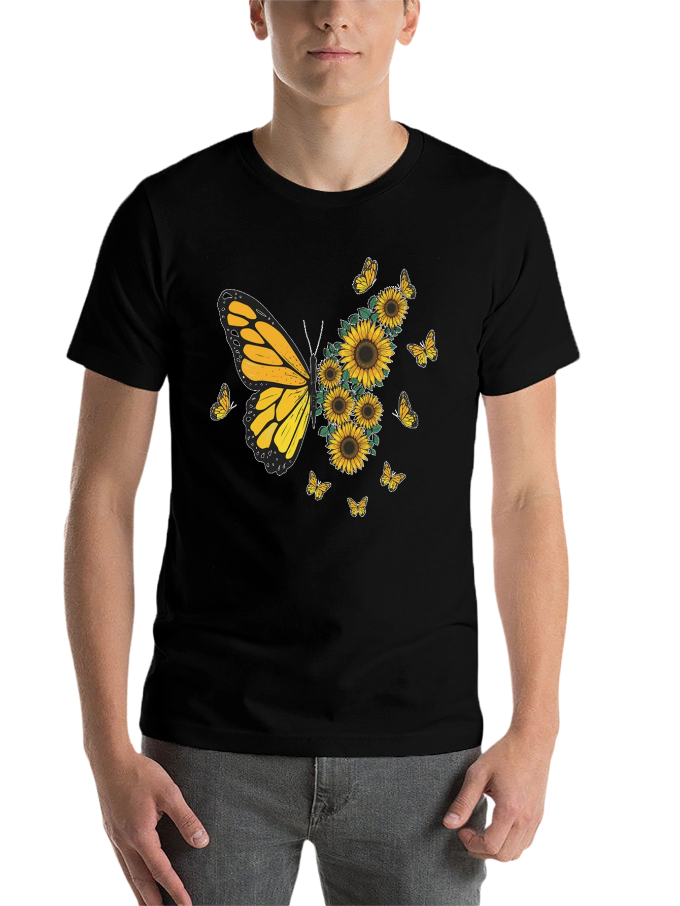 Black Butterfly Sunflower Graphic Tee - Black view 7