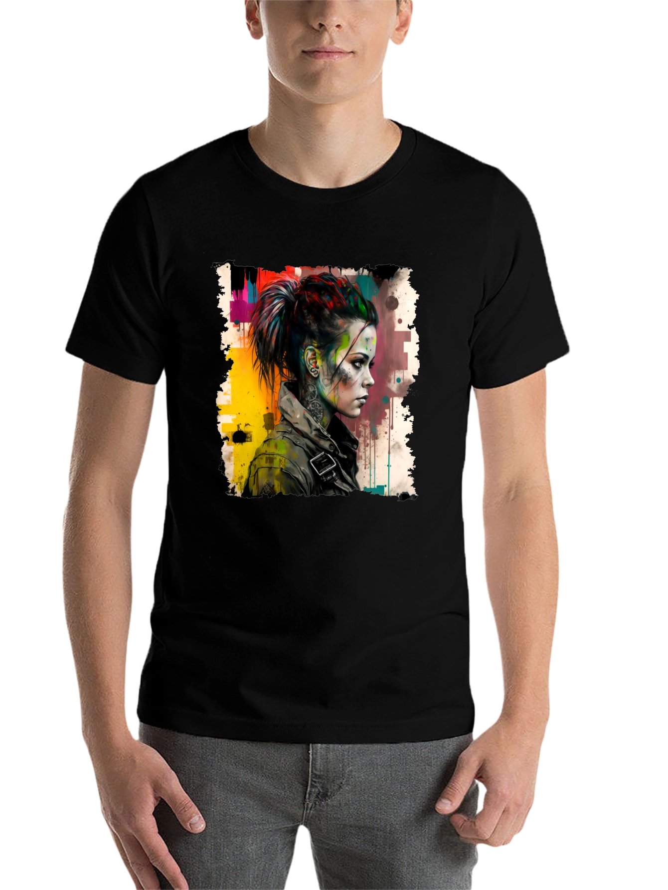 Black Edgy Watercolor Woman Graphic Tee view 7