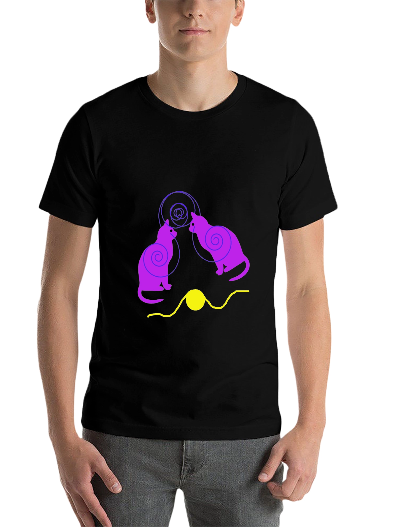 Black Cats and Yarn Graphic T-Shirt - Black view 7