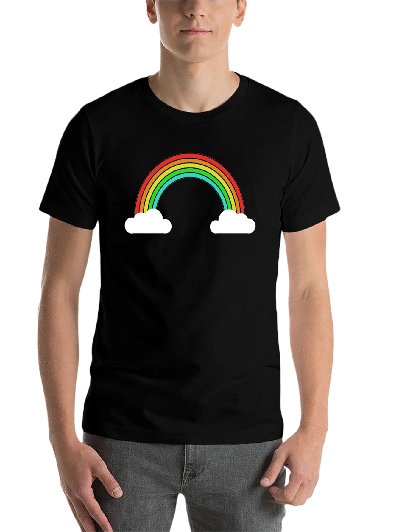Black Rainbow Cloud Graphic Tee - Black Casual T-Shirt view 7