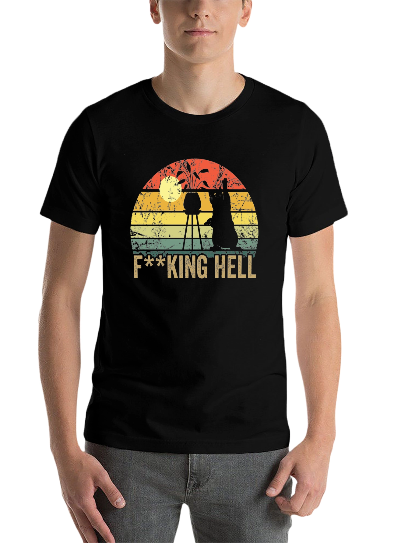 Black F***ing Hell Cat Graphic T-Shirt view 7