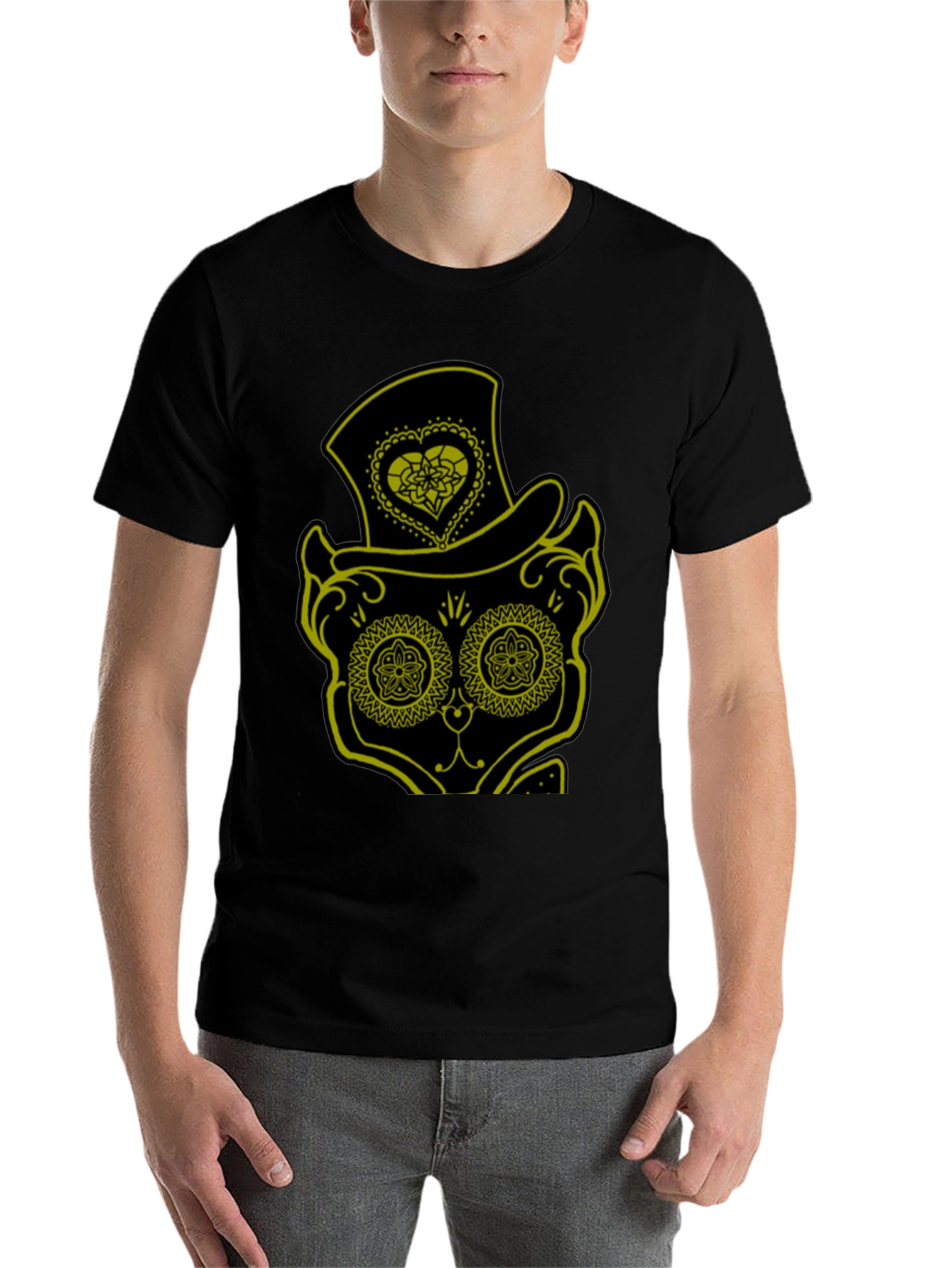 Black Sugar Skull Cat Tee - Men's Black T-Shirt view 7