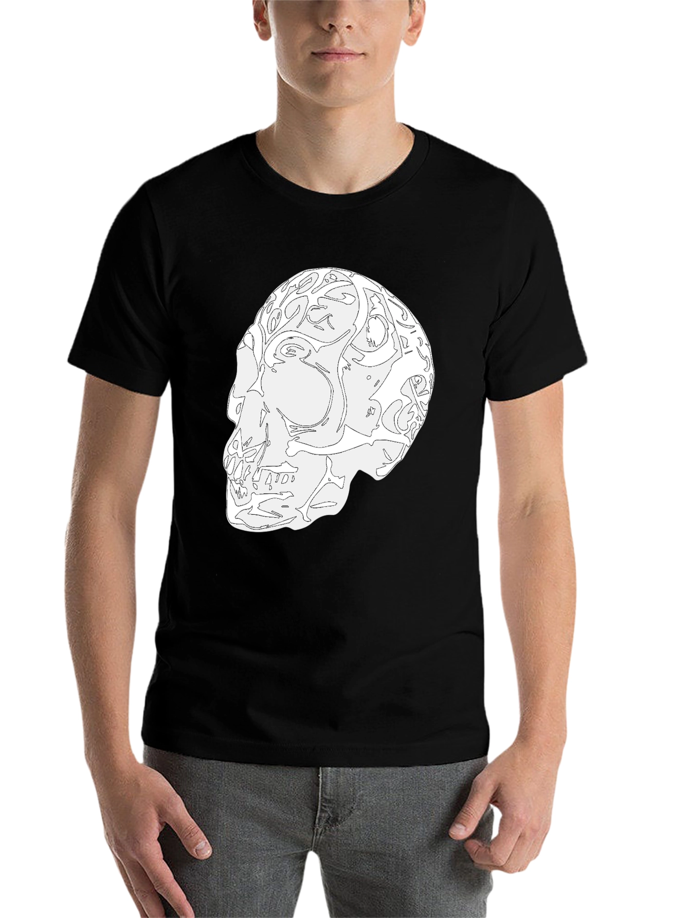 Black Skull Graphic Black T-Shirt - Unique Artistic Design view 7