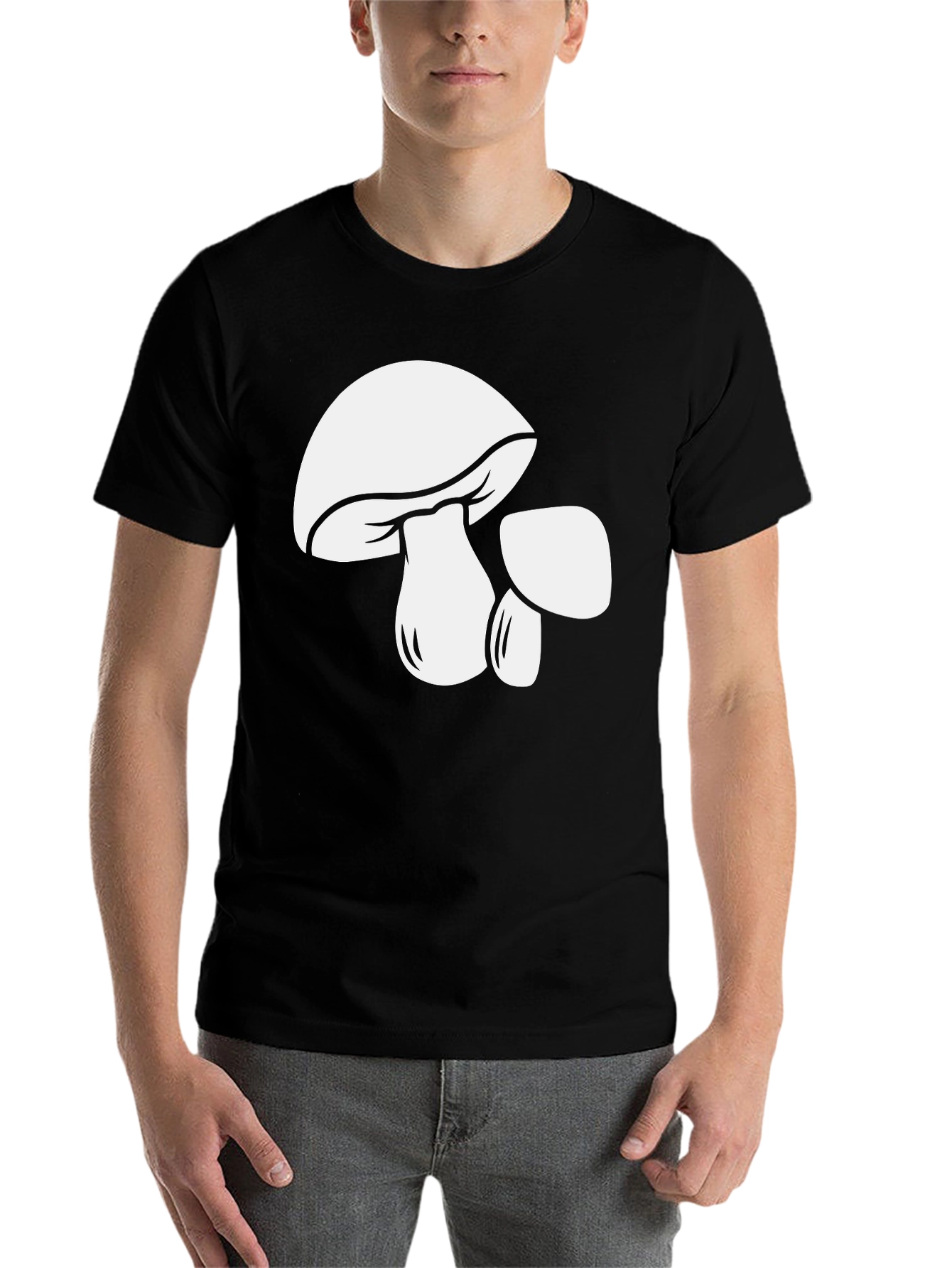 Black Mushroom Graphic Tee - Bold Black Cotton T-Shirt view 7