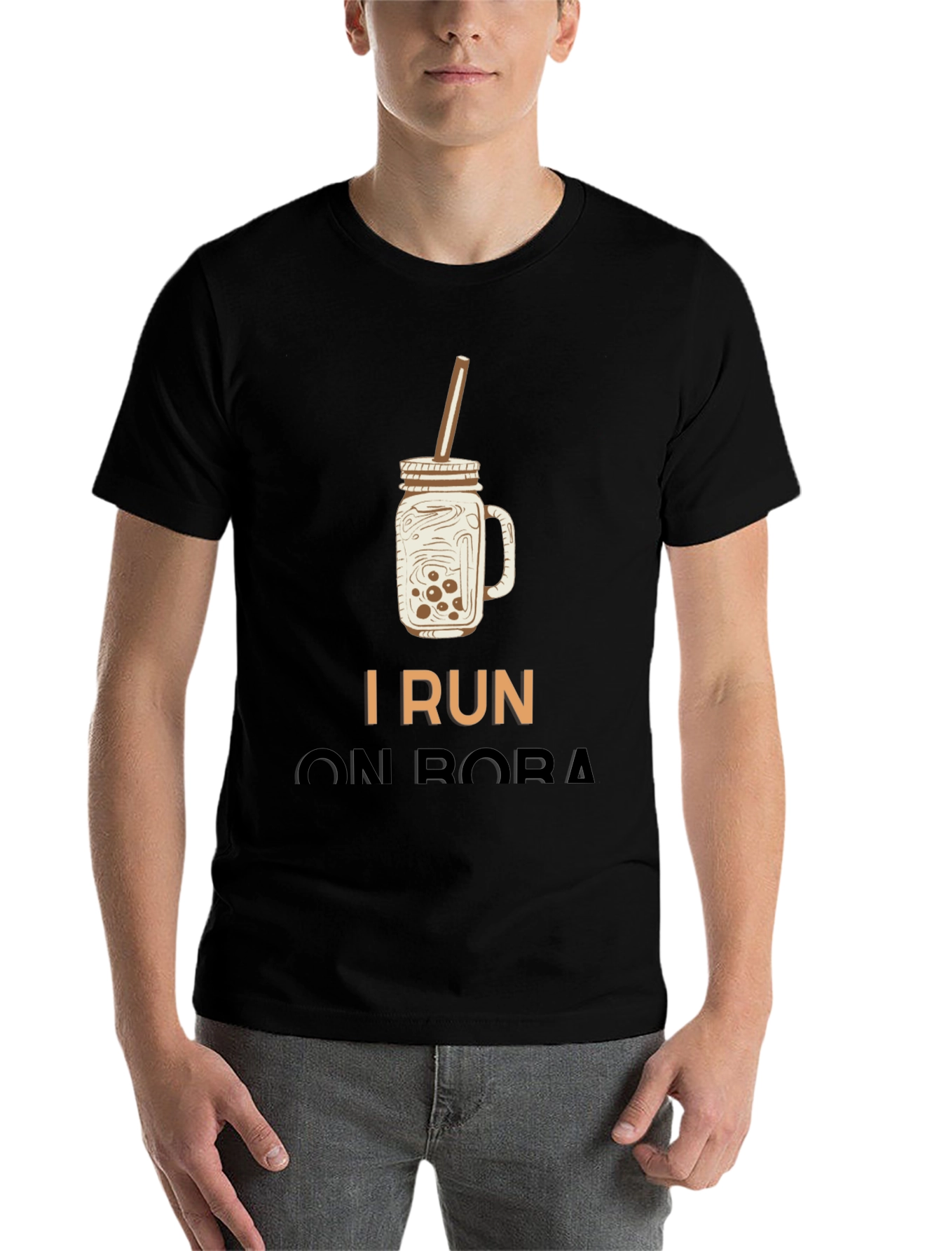Black I Run On Boba T-Shirt view 7