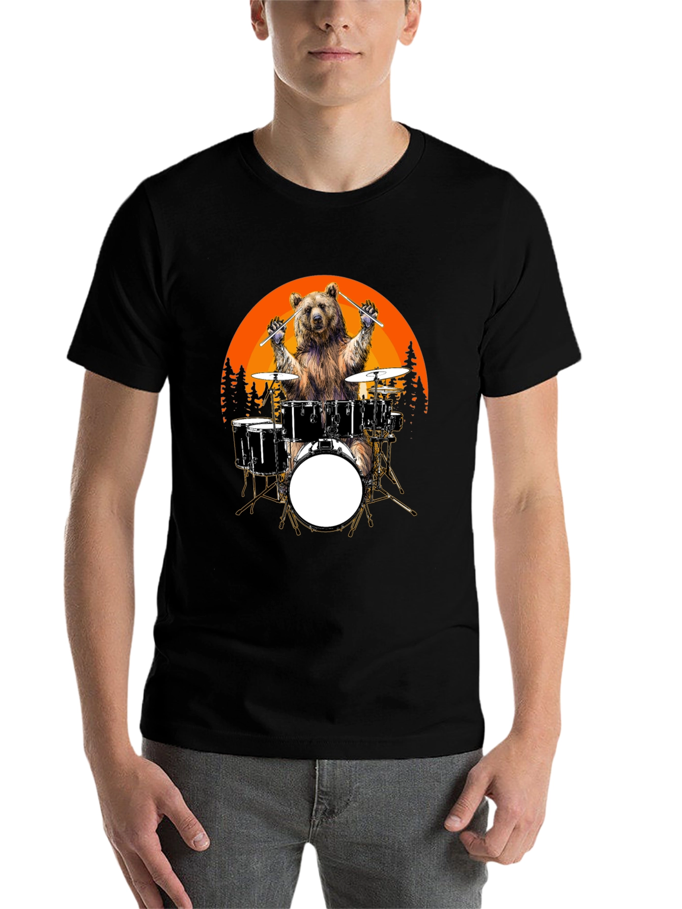 Black Bear Drummer T-Shirt - Sunset Design, Unique Graphic Tee view 7