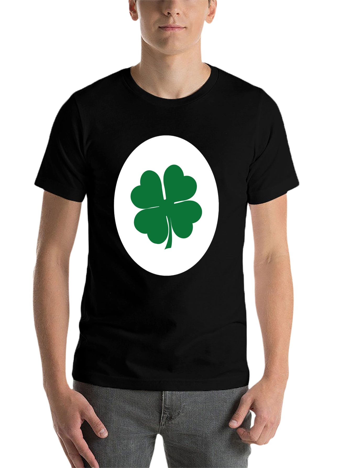 Black Lucky Shamrock Tee - Black Cotton Blend T-Shirt view 7