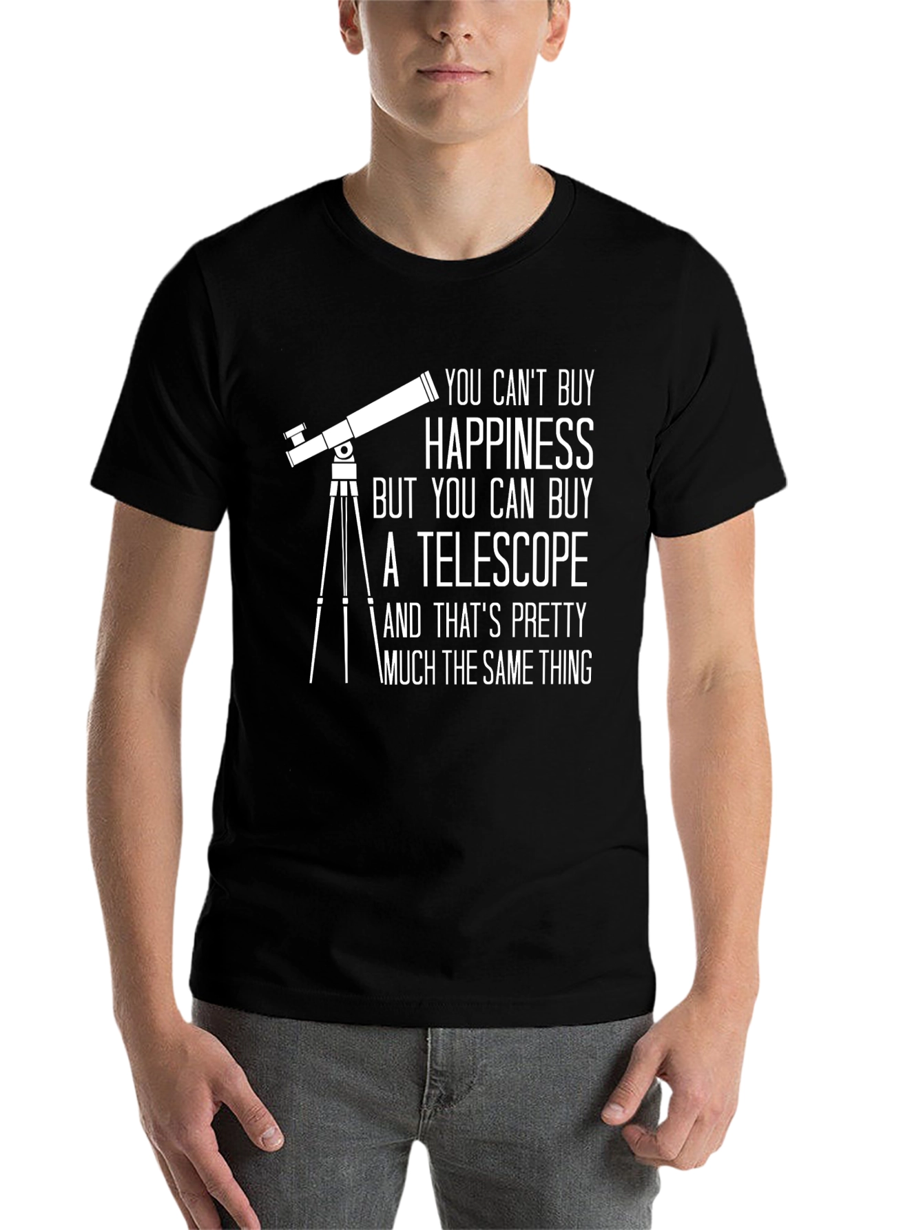 Black Telescope Happiness T-Shirt - Astronomy Gift view 7