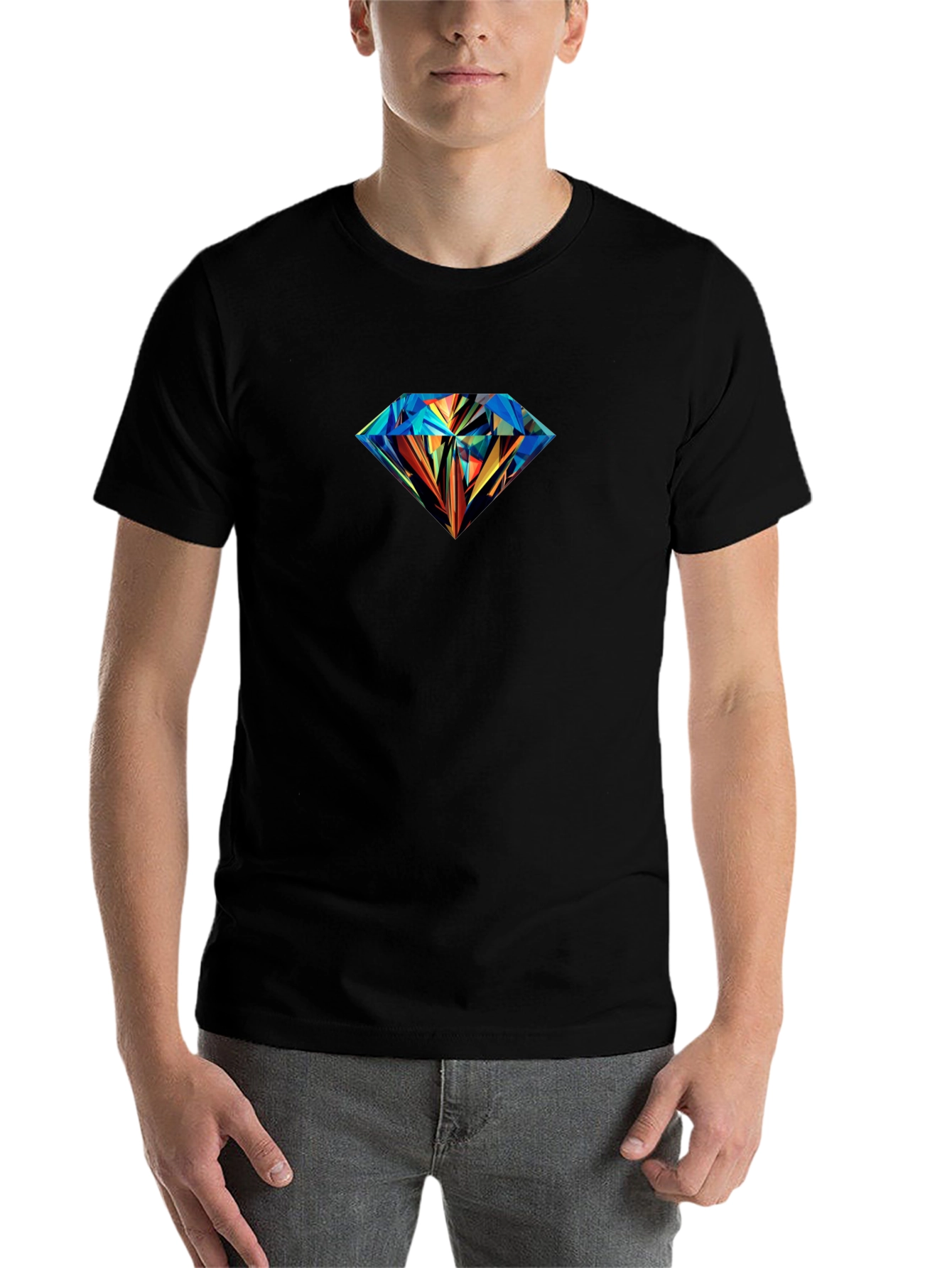 Men's Black T-Shirt with Diamond Graphic Print - 7