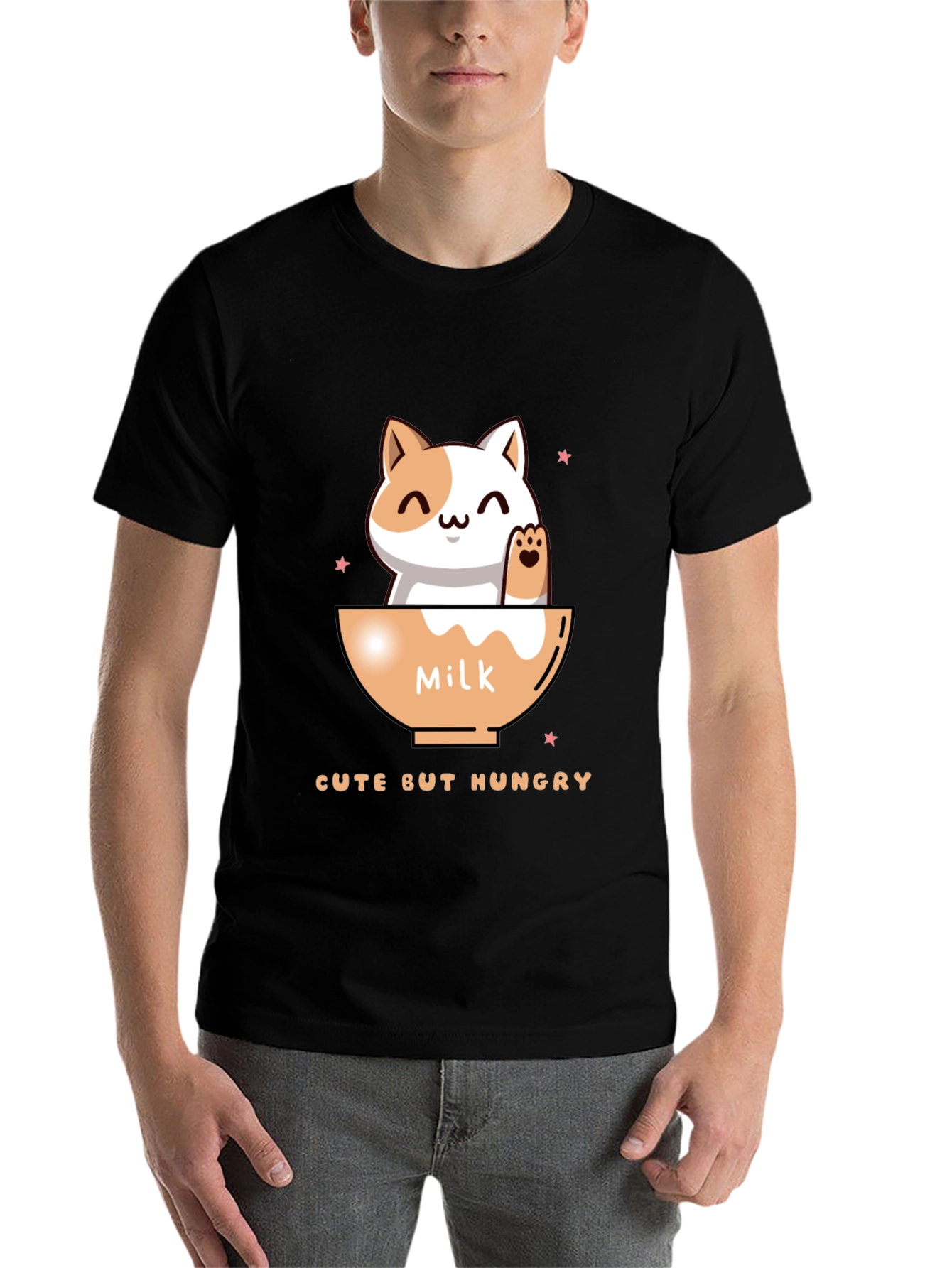 Black Cute But Hungry Cat Graphic Tee view 7