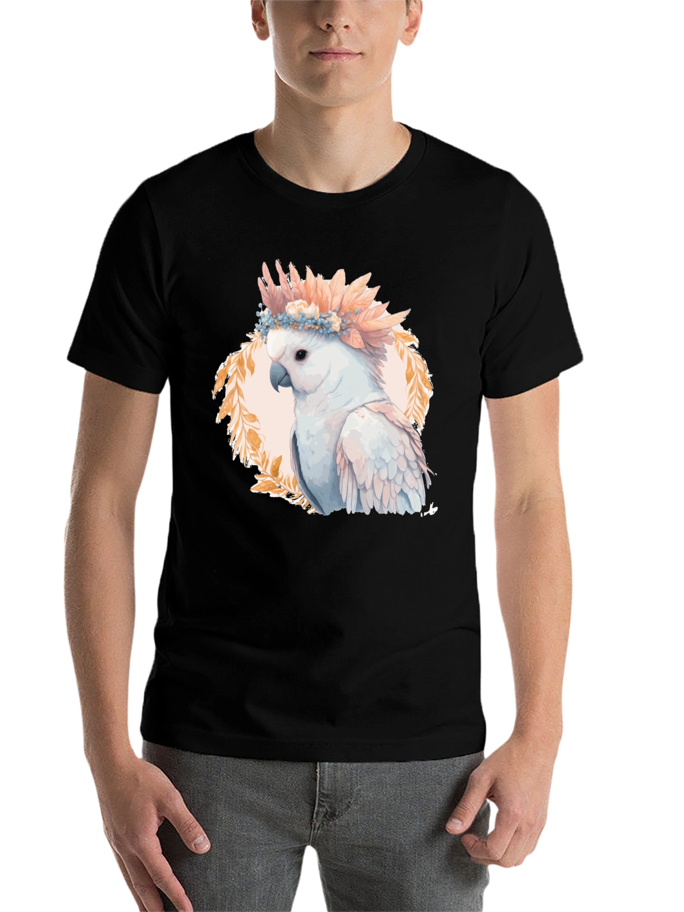 Black Cockatoo Flower Crown Graphic Tee view 7