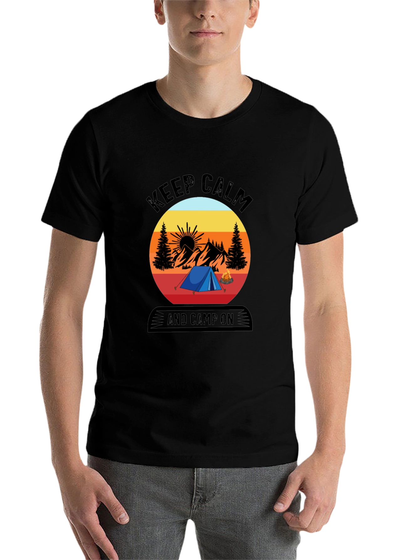 Black Keep Calm and Camp On T-Shirt view 7