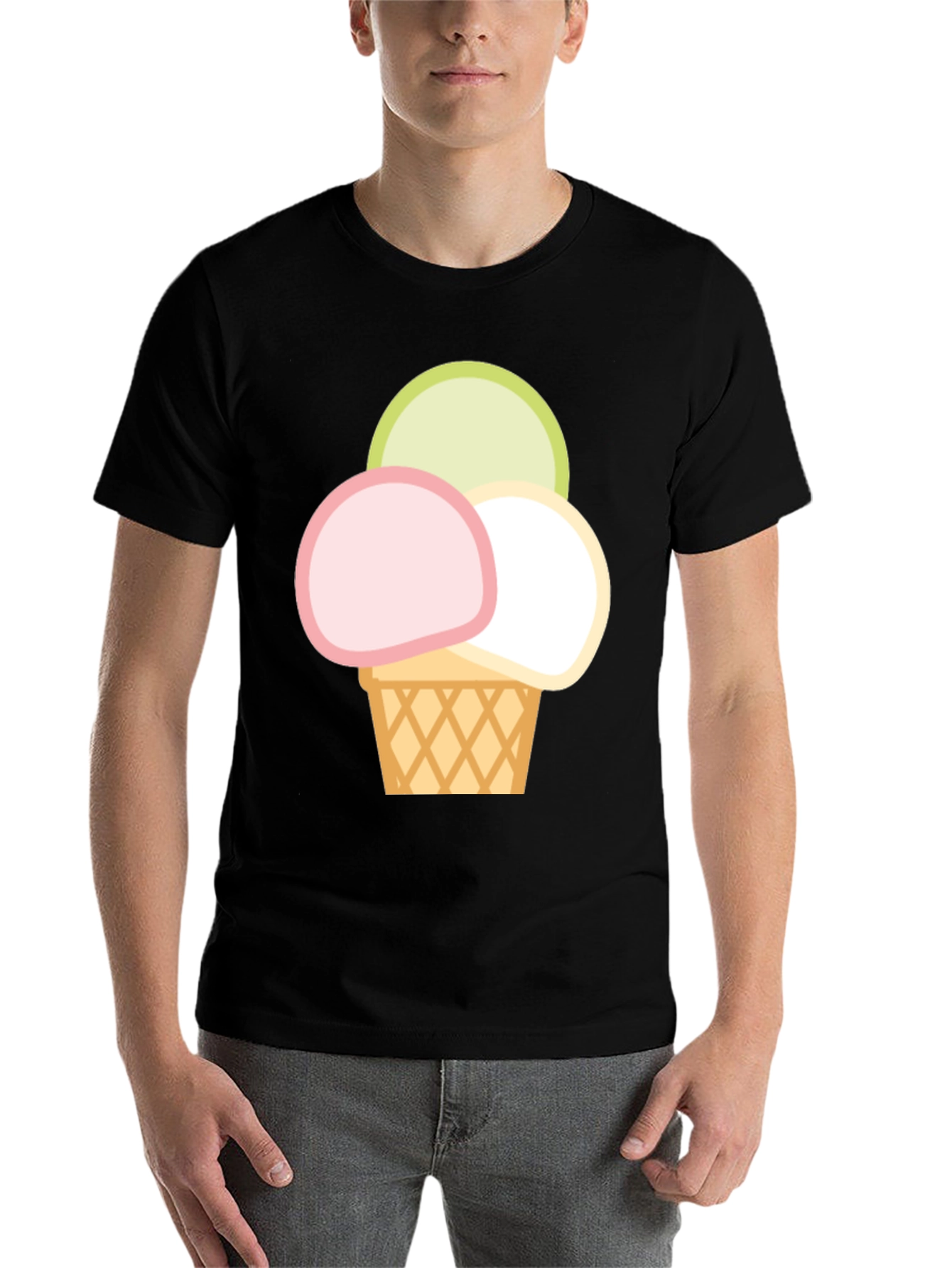 Black Ice Cream Scoop Graphic Tee - Casual Cotton T-Shirt view 7