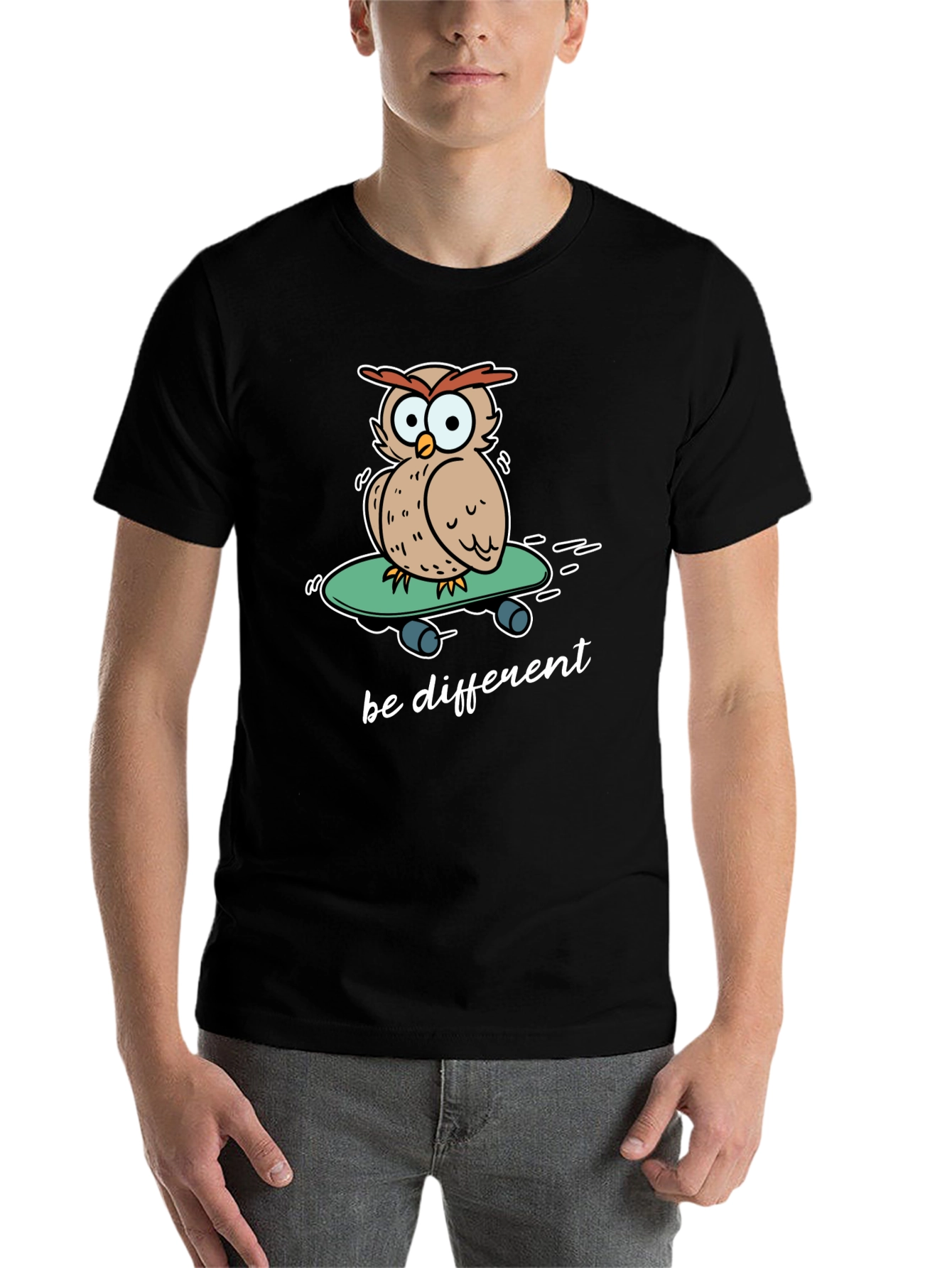 Black Unique Owl Skateboard Graphic T-Shirt - Be Different! view 7