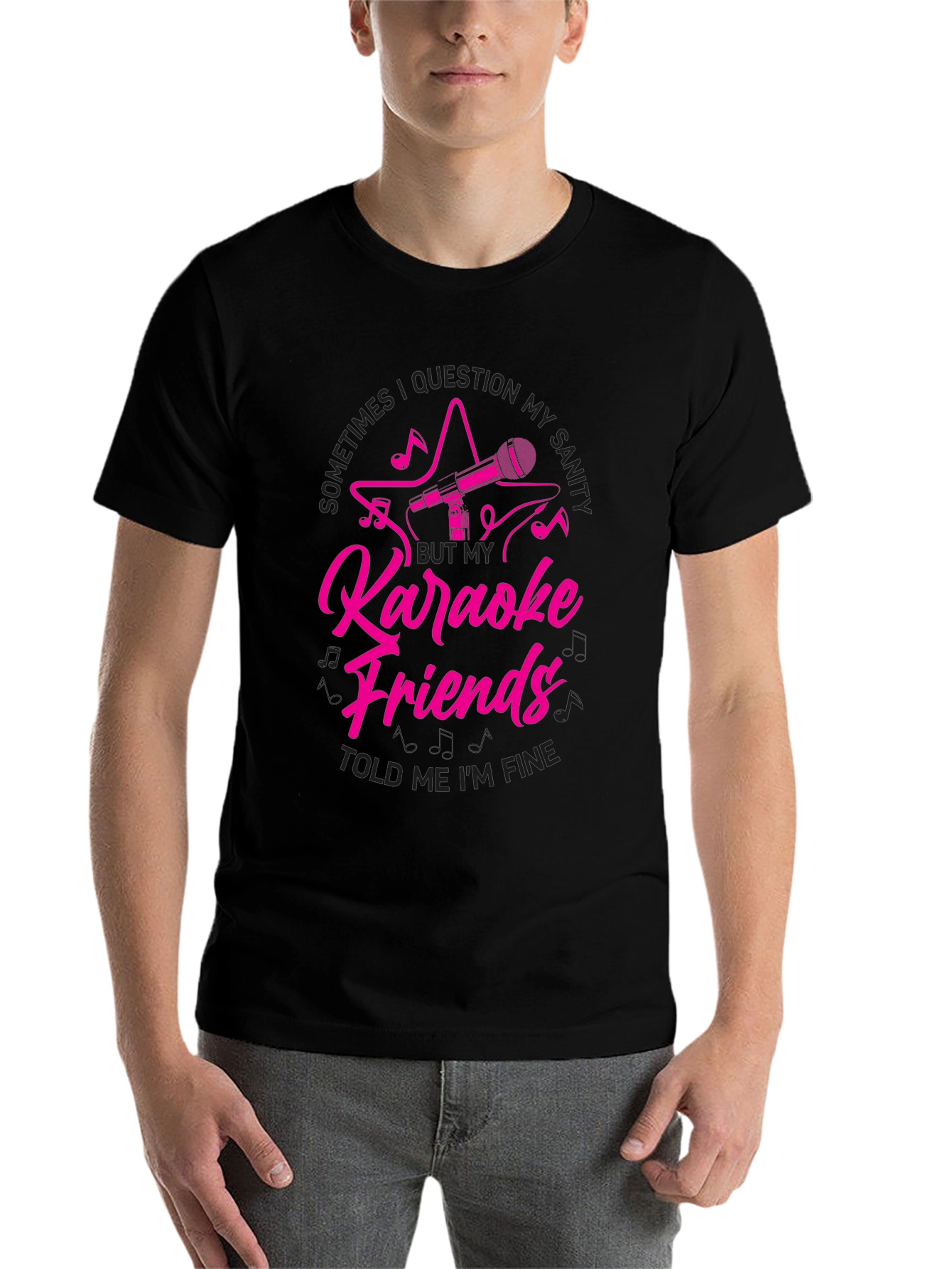Black Karaoke Friends Funny Graphic Tee Shirt view 7