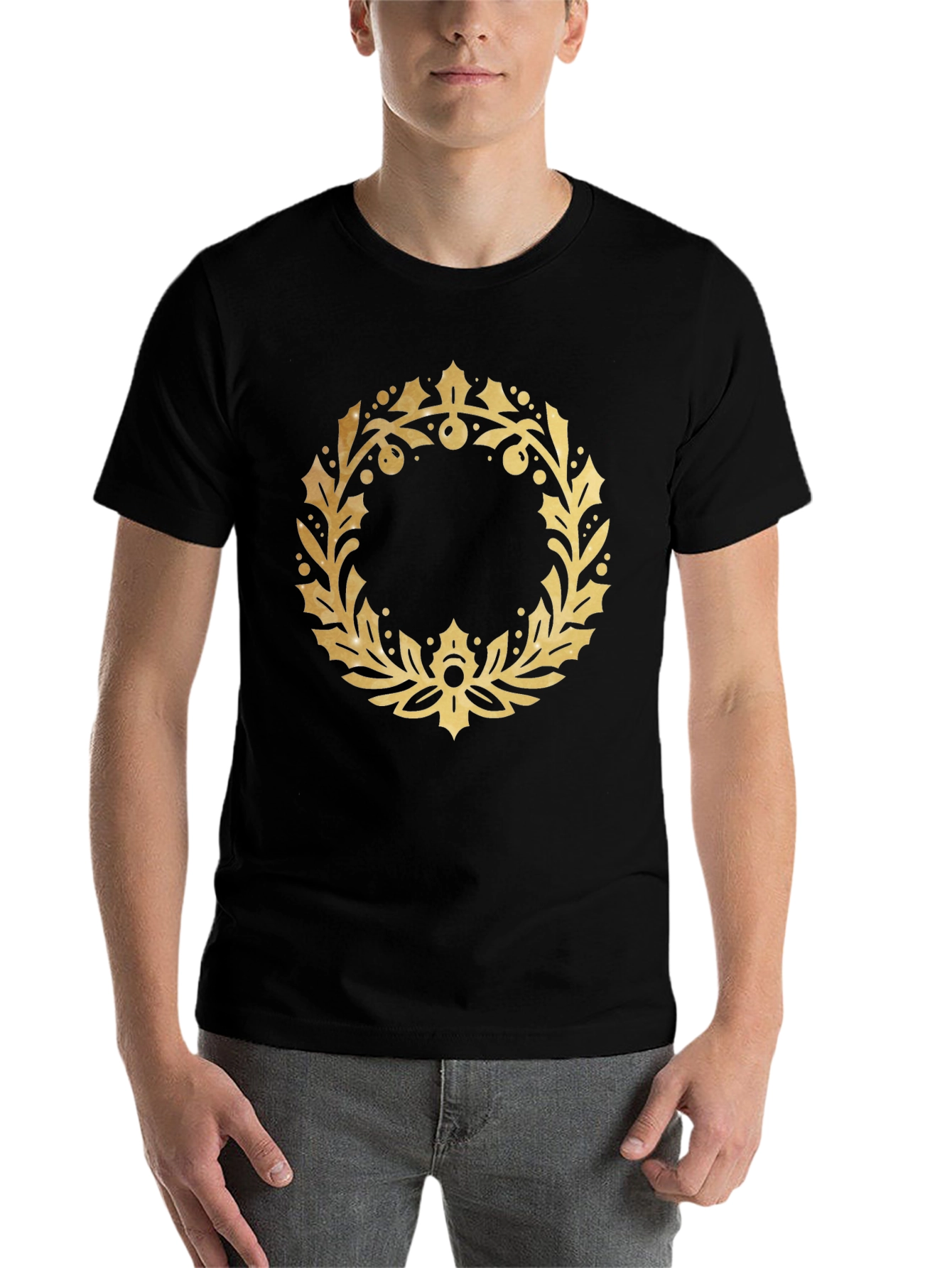 Black Gold Wreath Graphic Black T-Shirt view 7