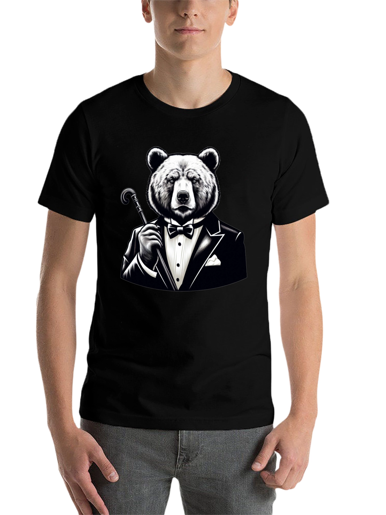 Black Bear in Tuxedo Graphic T-Shirt - Stylish Novelty Tee view 7