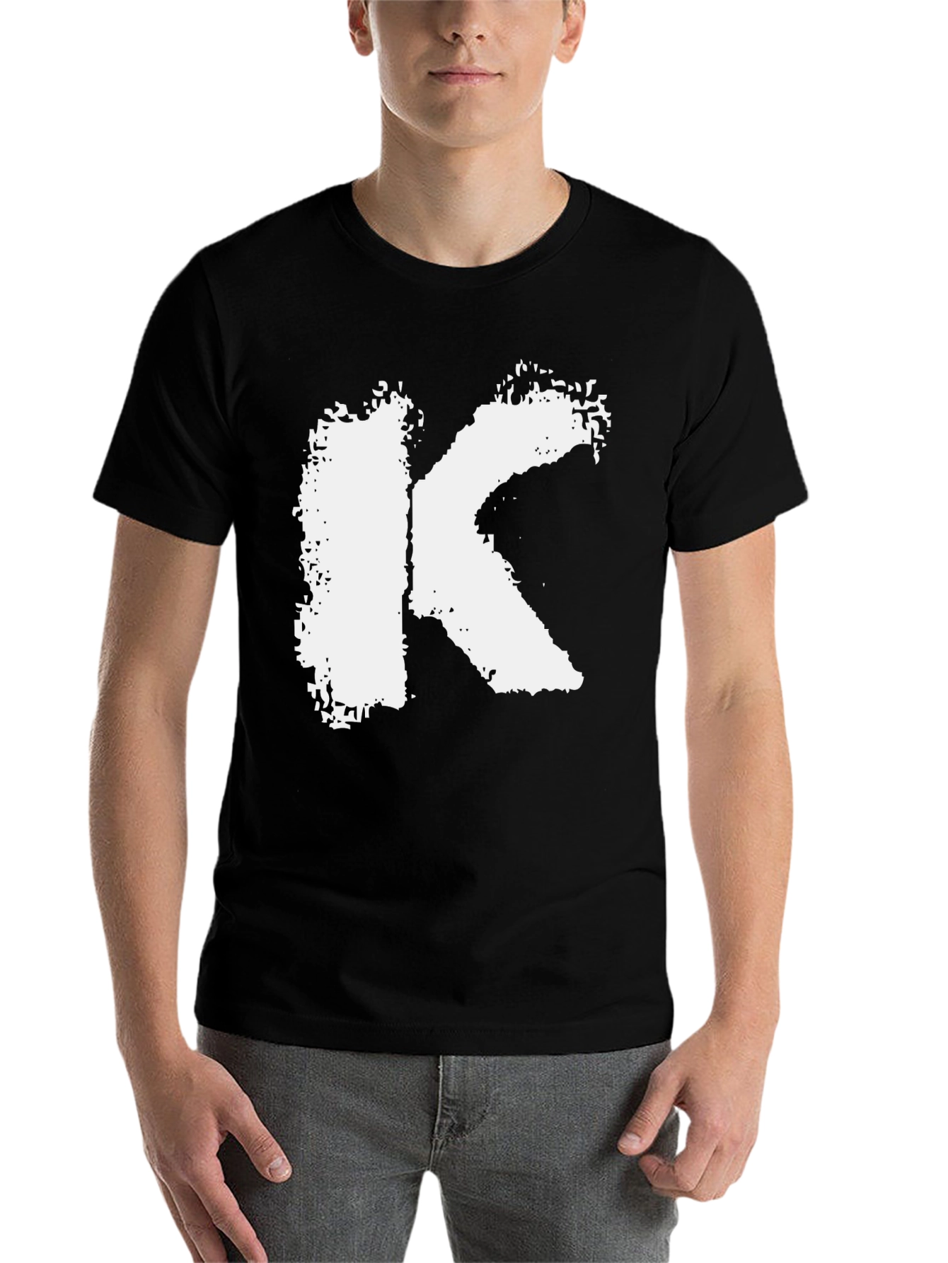 Black Bold White Letter K Graphic Black T-Shirt view 7
