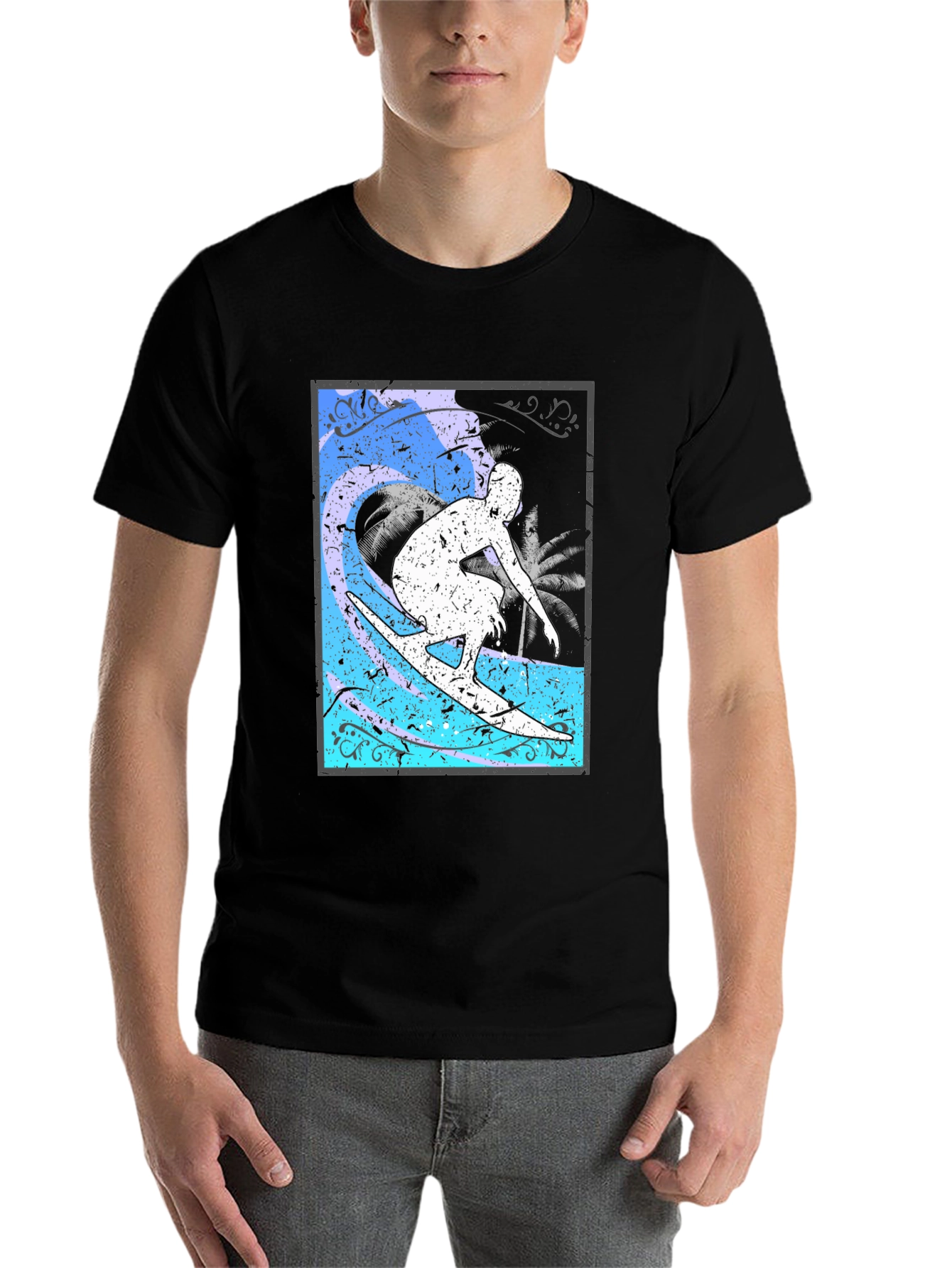 Black Surfer Graphic T-Shirt - Black Cotton Blend view 7