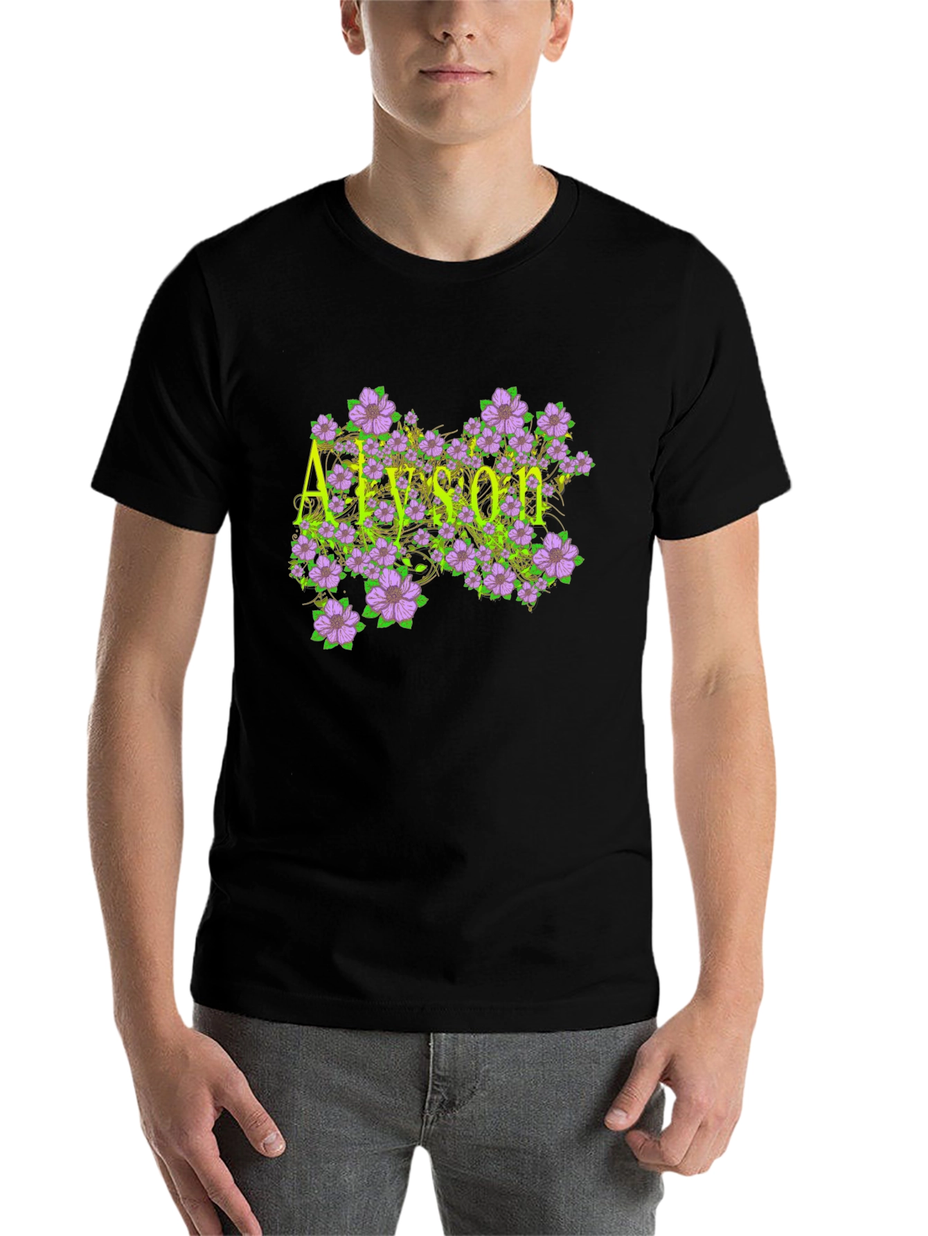 Black Alyson Floral Personalized Black T-Shirt view 7
