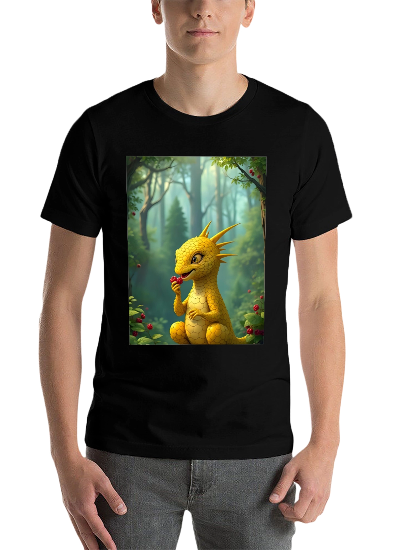 Black Cute Dragon Eating Berries Graphic Tee view 7