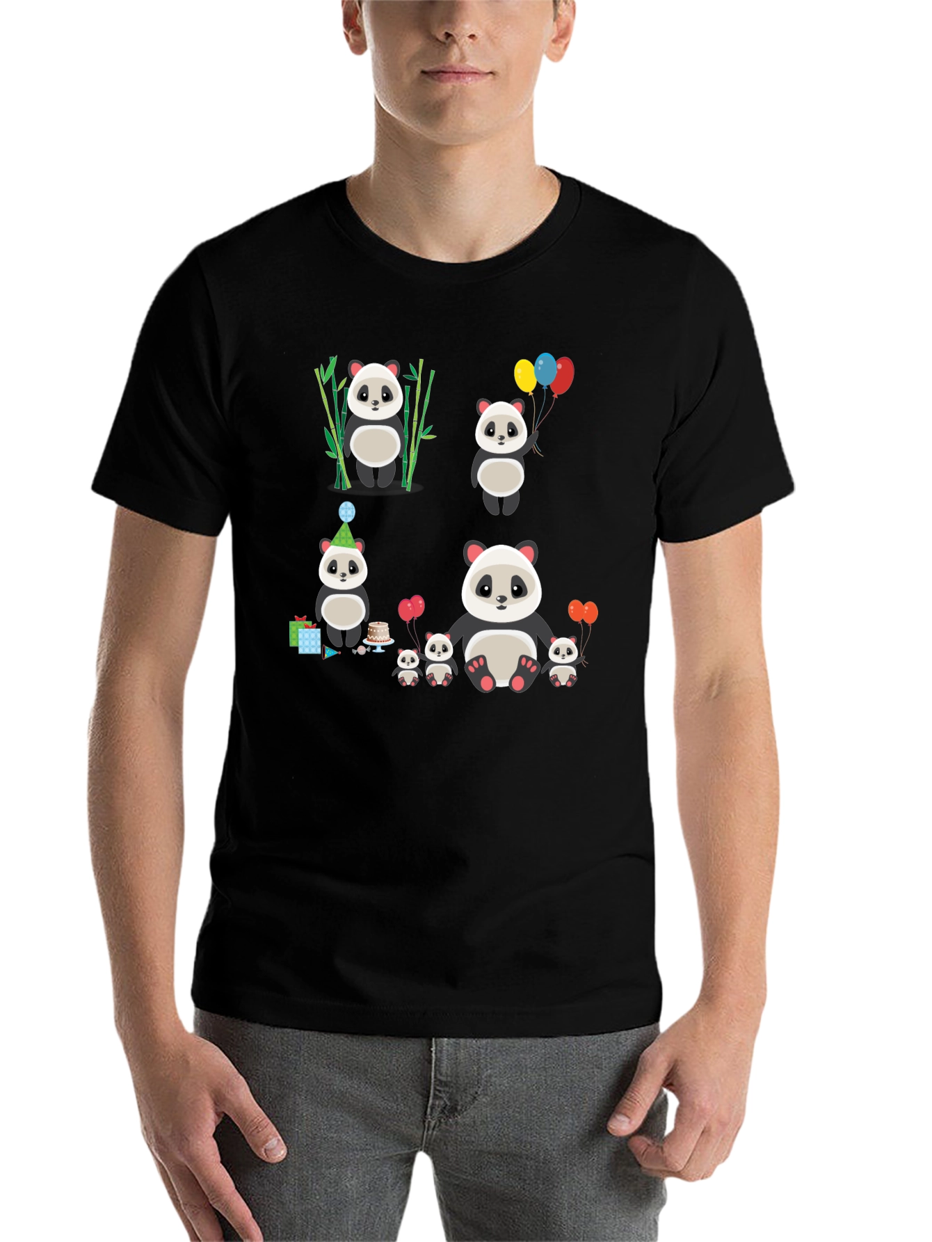 Black Cute Panda Family T-Shirt view 7