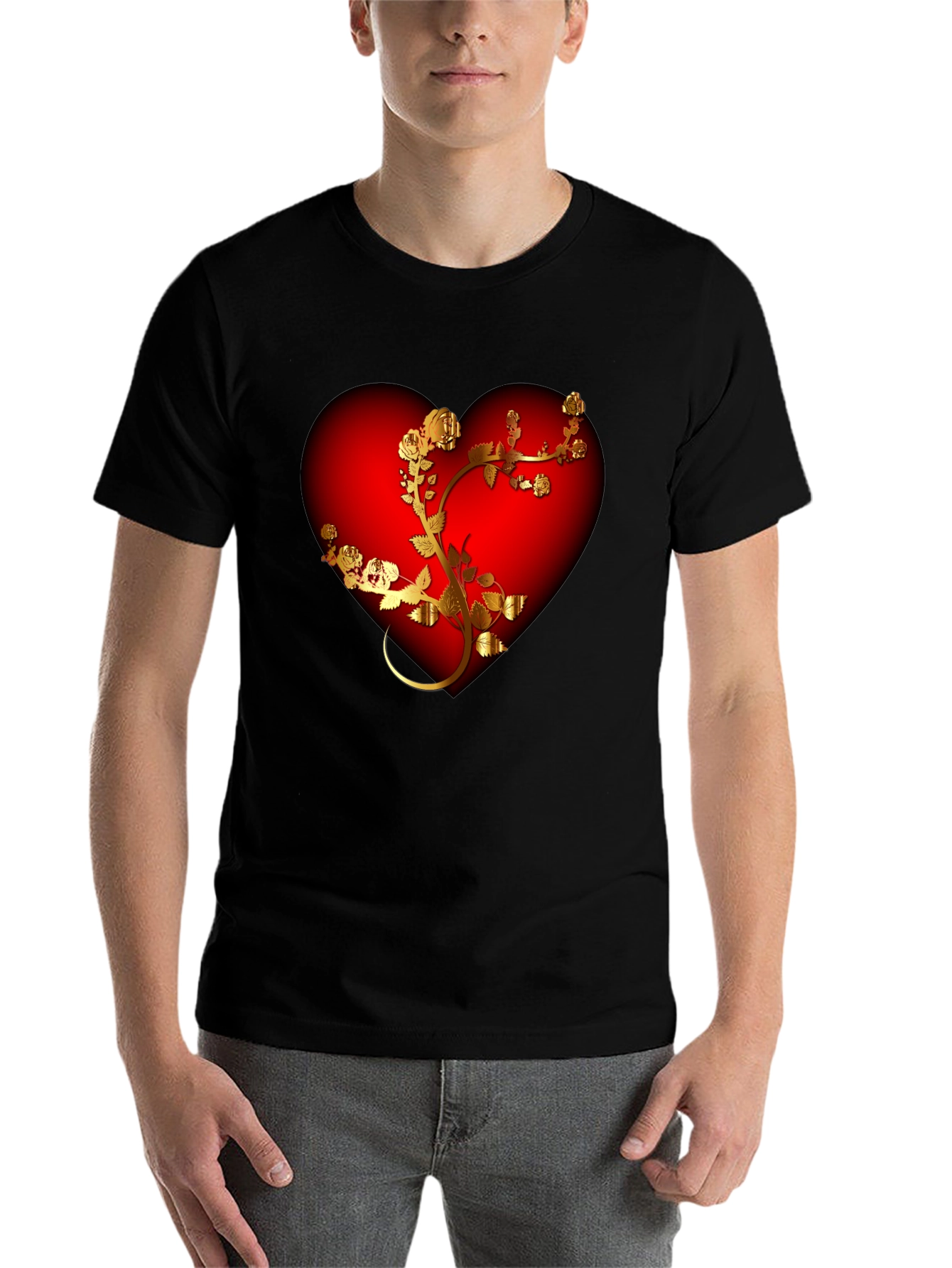 Black Romantic Heart & Rose T-Shirt - Black view 7