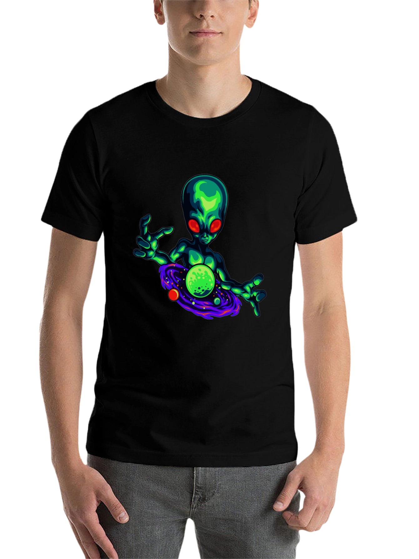 Black Alien Graphic T-Shirt - Black Cotton Blend view 7
