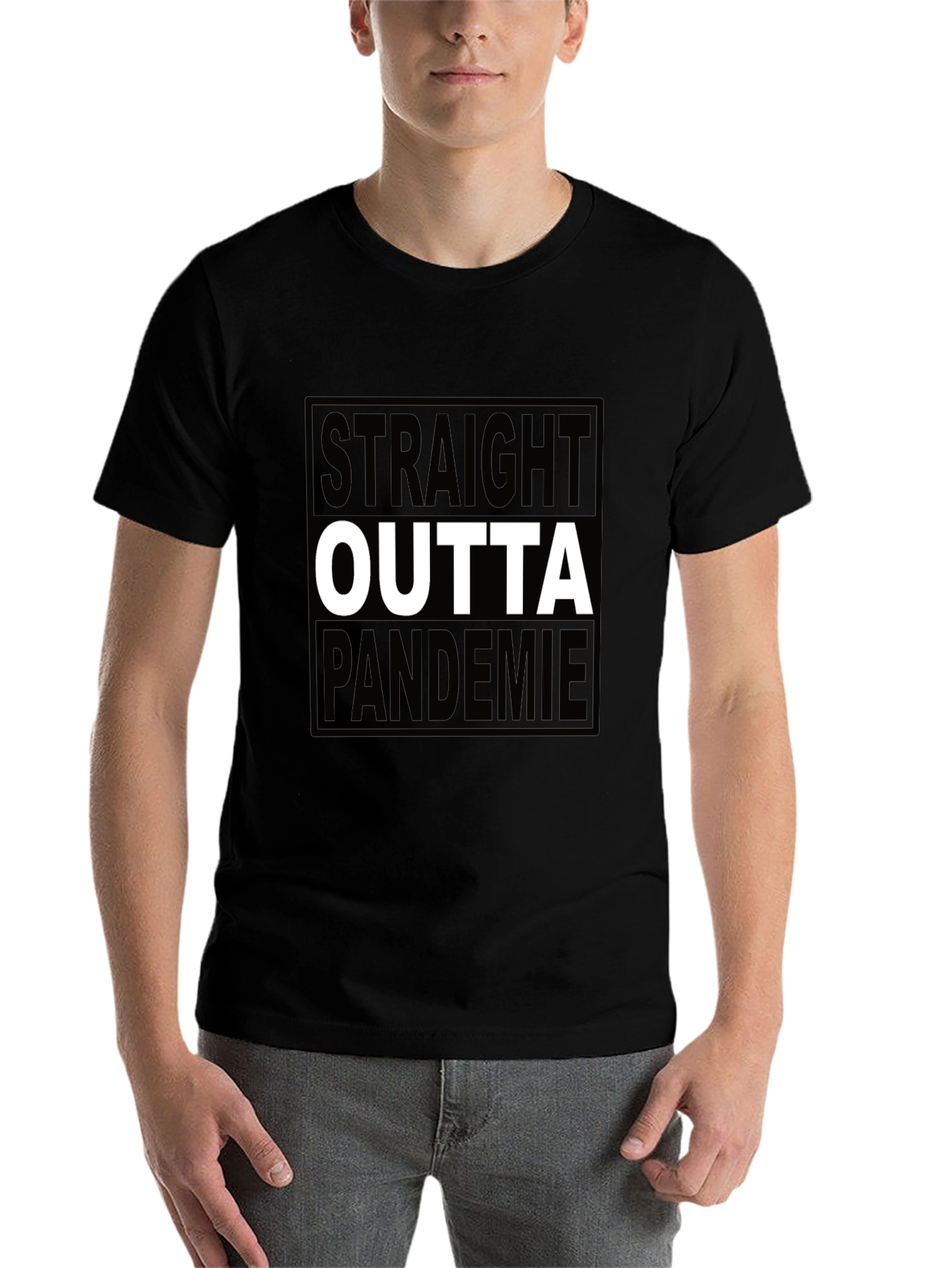 Black Straight Outta Pandemie Black T-Shirt view 7