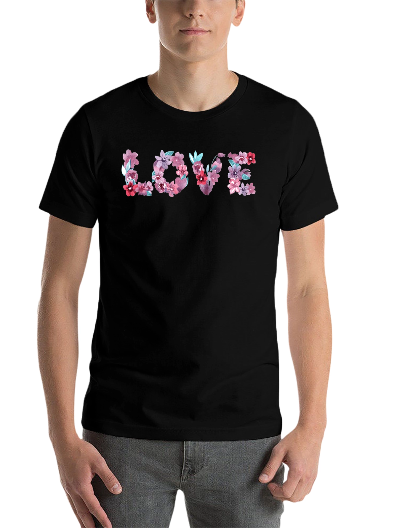 Black Floral LOVE Graphic Tee - Men's Black T-Shirt view 7