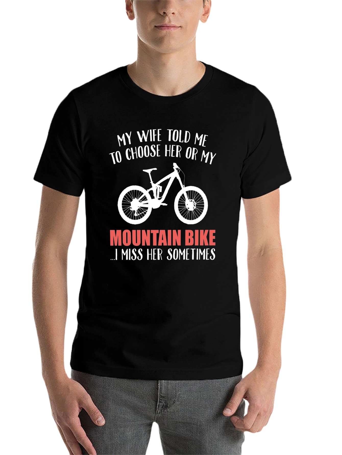 Black Funny Mountain Bike T-Shirt - Choose Her or My Bike! view 7