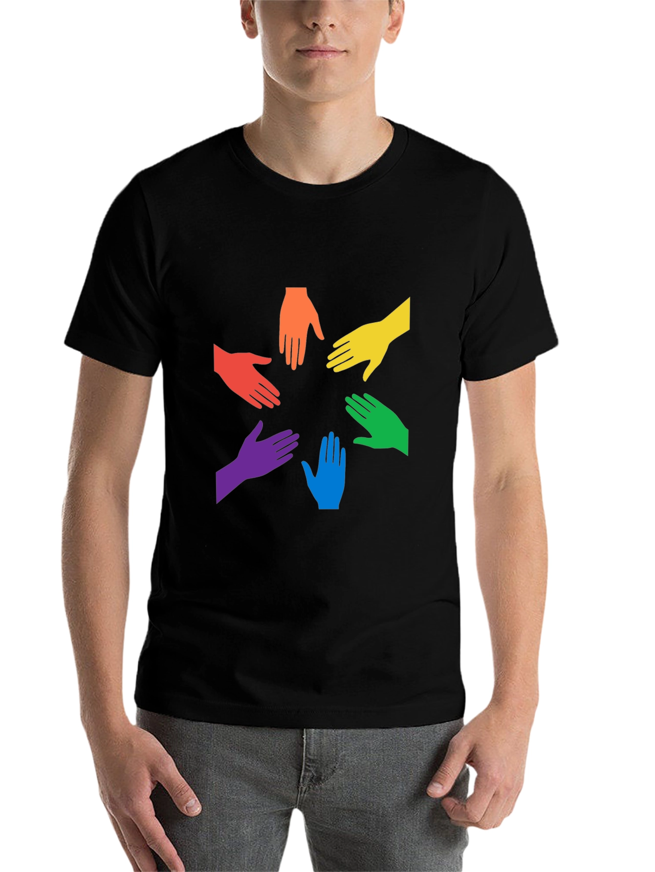 Black Unity Rainbow Hands Graphic T-Shirt view 7