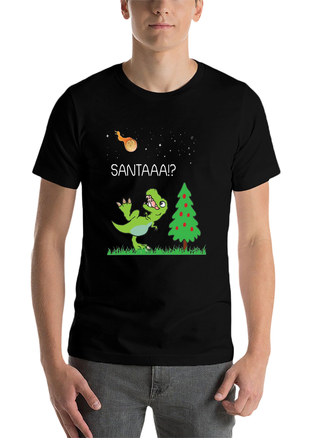 Black Dino Christmas T-Shirt: Santa Meteor! view 7