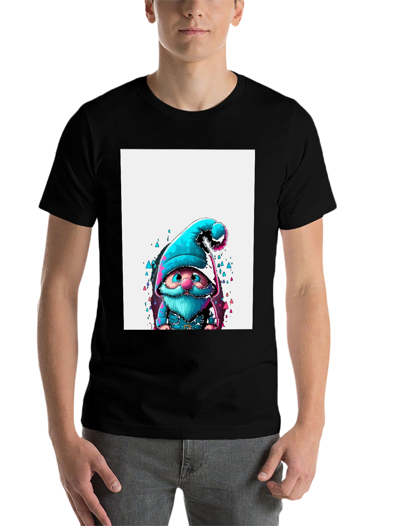 Black Whimsical Gnome Graphic Tee - Black Unisex T-Shirt view 7