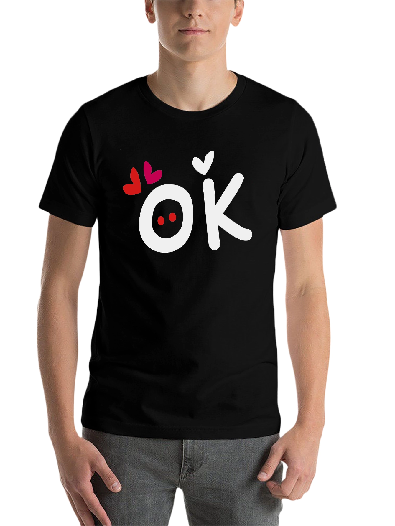 Black OK Hearts Graphic Tee - Soft Black T-Shirt view 7