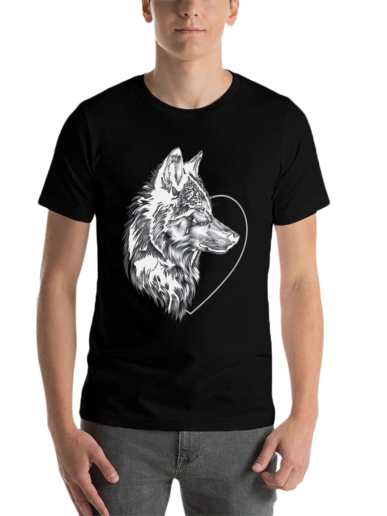 Black Wolf & Heart Graphic Black Tee view 7