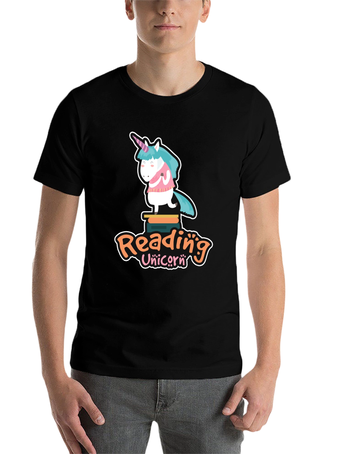 Black Reading Unicorn T-Shirt - Black Cotton Tee view 7