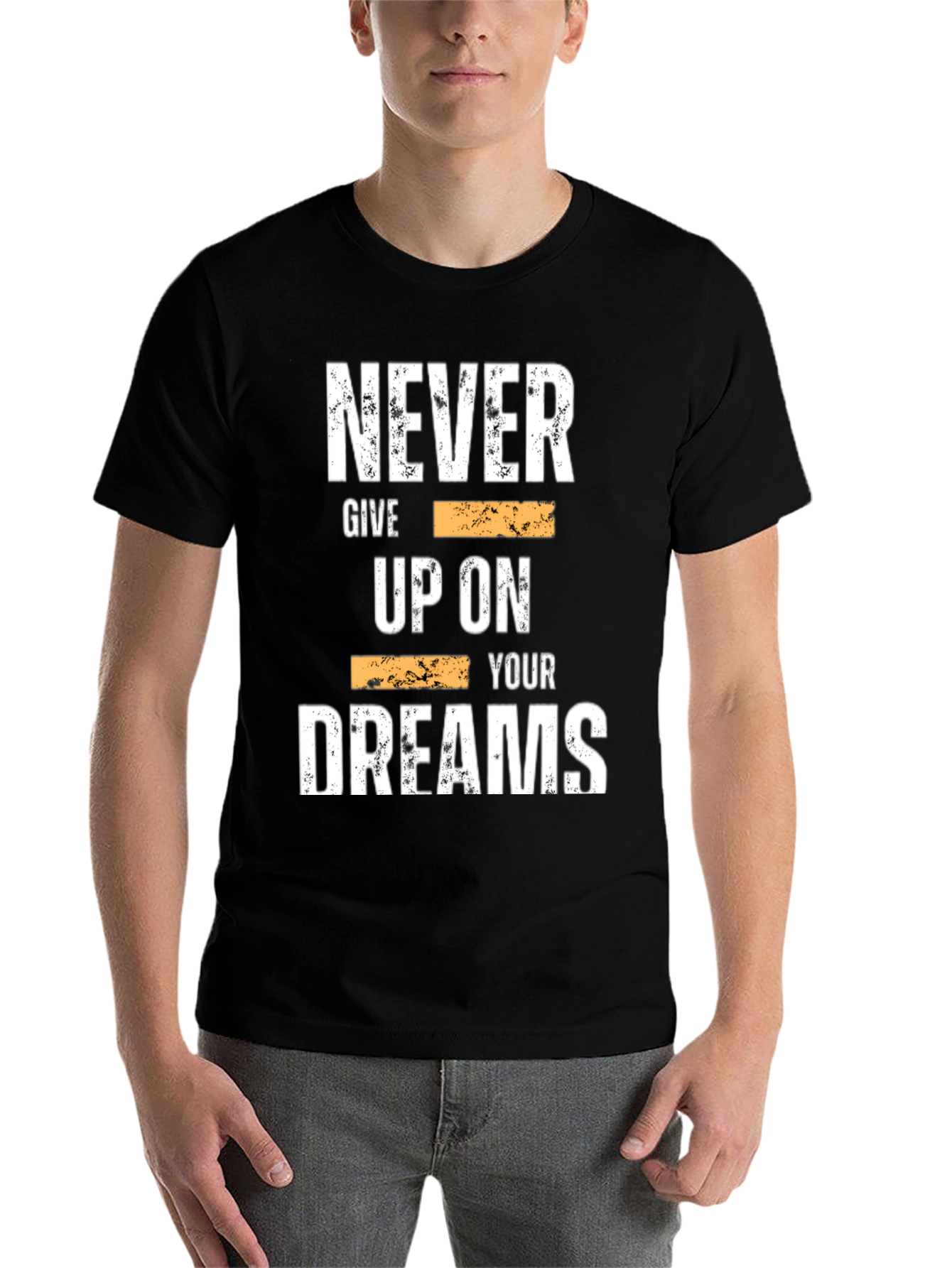 Black Inspirational Graphic Tee: Never Give Up On Your Dreams view 7