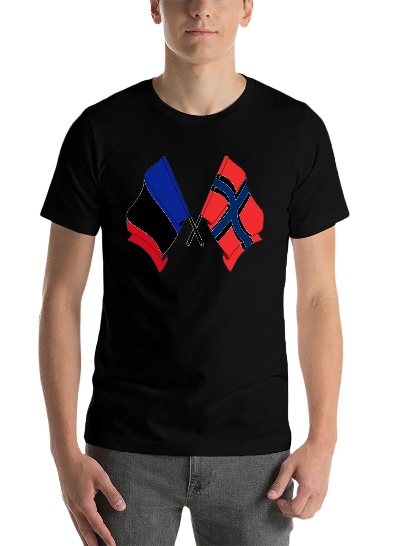 Black Dual Flag Graphic Tee - Black Cotton Blend Shirt view 7
