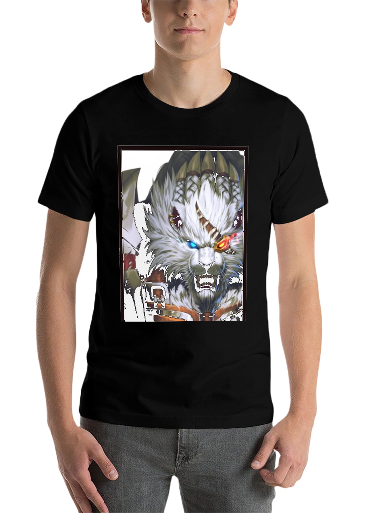Black Bold Graphic Print Tee - Fierce Fantasy Wolf view 7