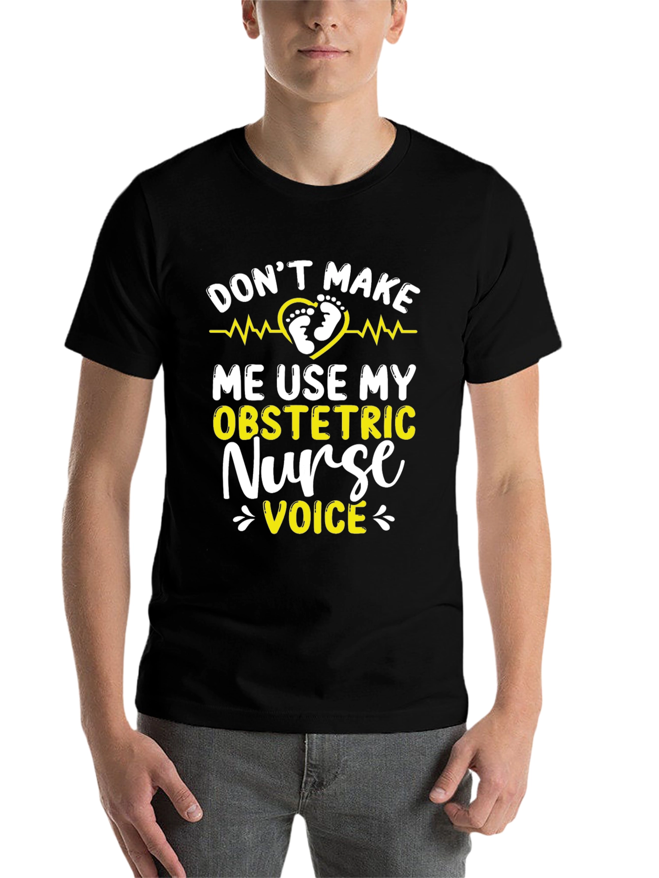 Black Obstetric Nurse Voice T-Shirt - Funny Nurse Tee view 7